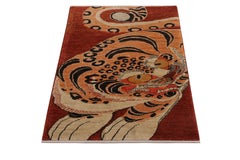 Rug & Kilim’s Classic Style Tiger Rug in Red and Orange Pictorial Pattern