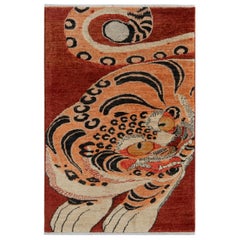 Rug & Kilim’s Classic Style Tiger Rug in Red and Orange Pictorial Pattern