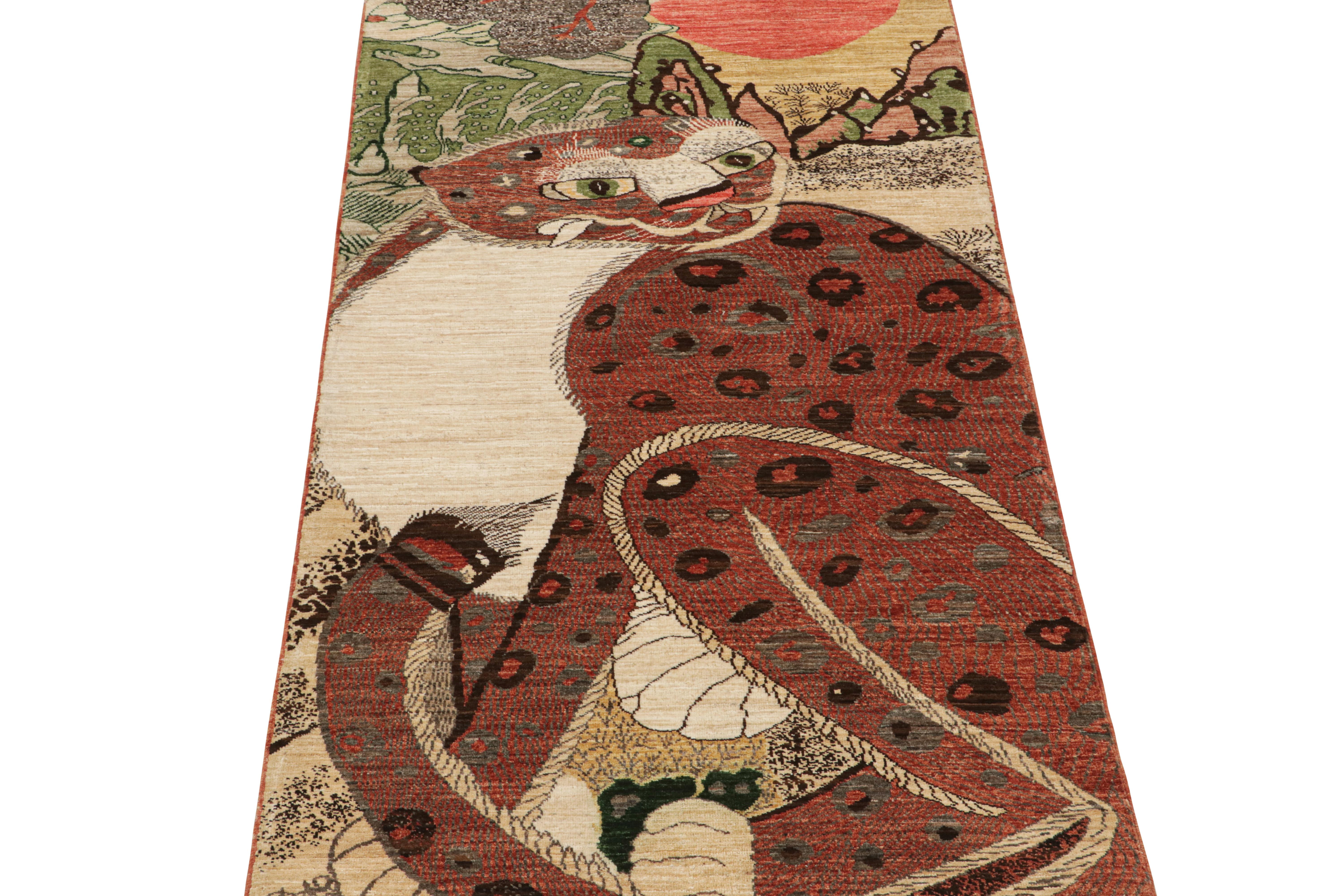 This contemporary 3x6 pictorial runner is a bold new addition to Rug & Kilim’s Tigers Collection. Our collection spans several cultures and recaptures iconic pictorial styles in folk art and handmade Oriental rugs alike. 

Further on the