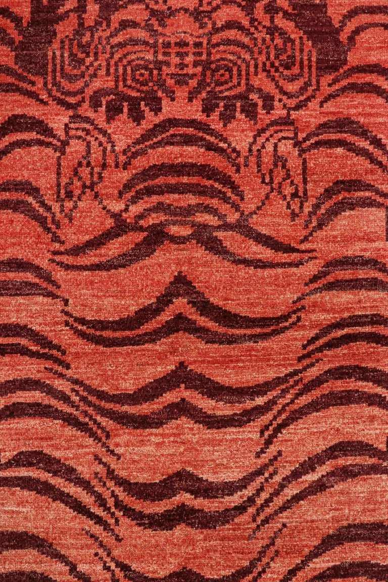 Rug and Kilim’s Classic Style Tiger Runner in Orange and Red Pictorial ...