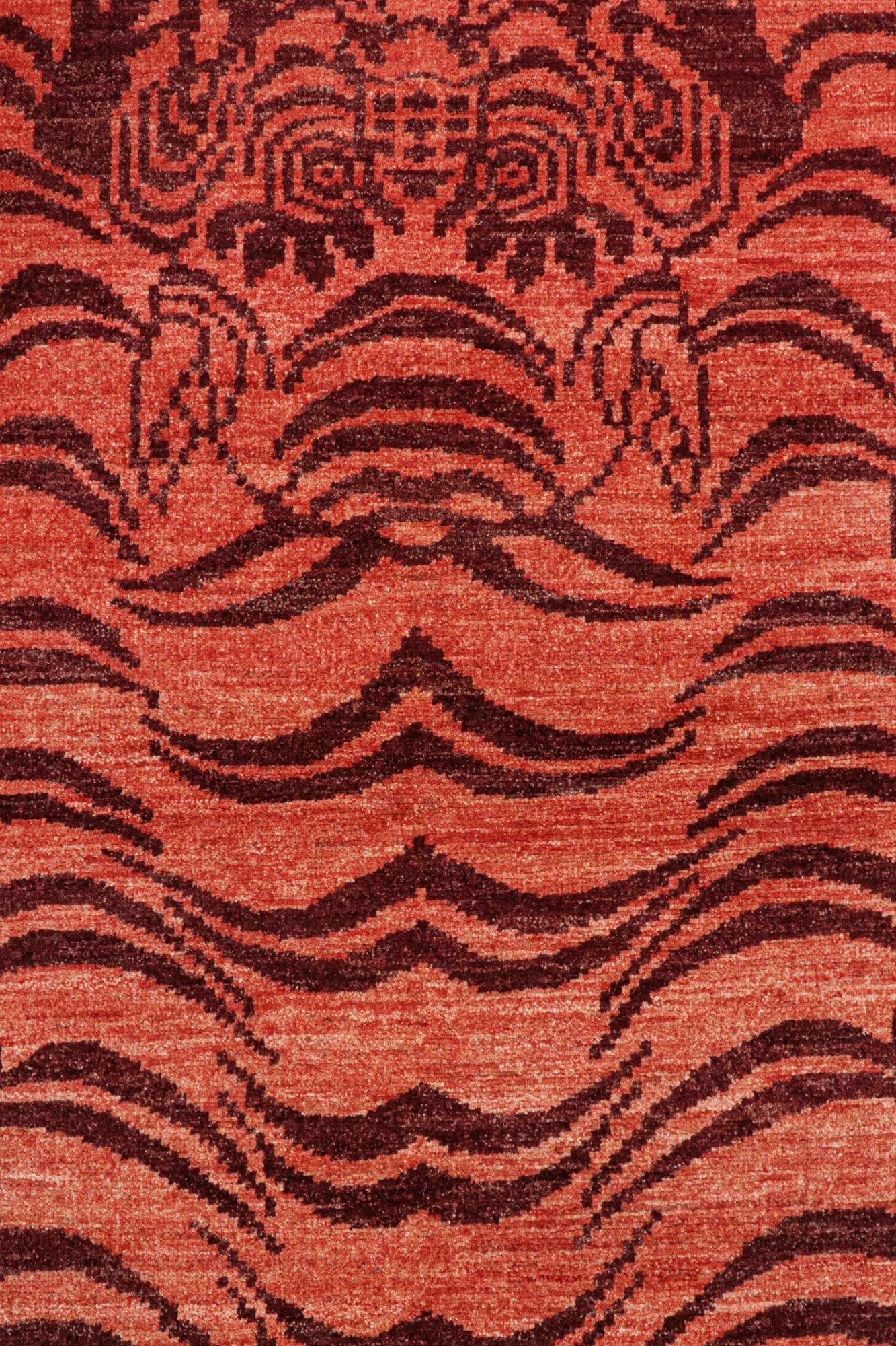 Contemporary Rug & Kilim’s Classic Style Tiger Runner in Orange and Red Pictorial For Sale
