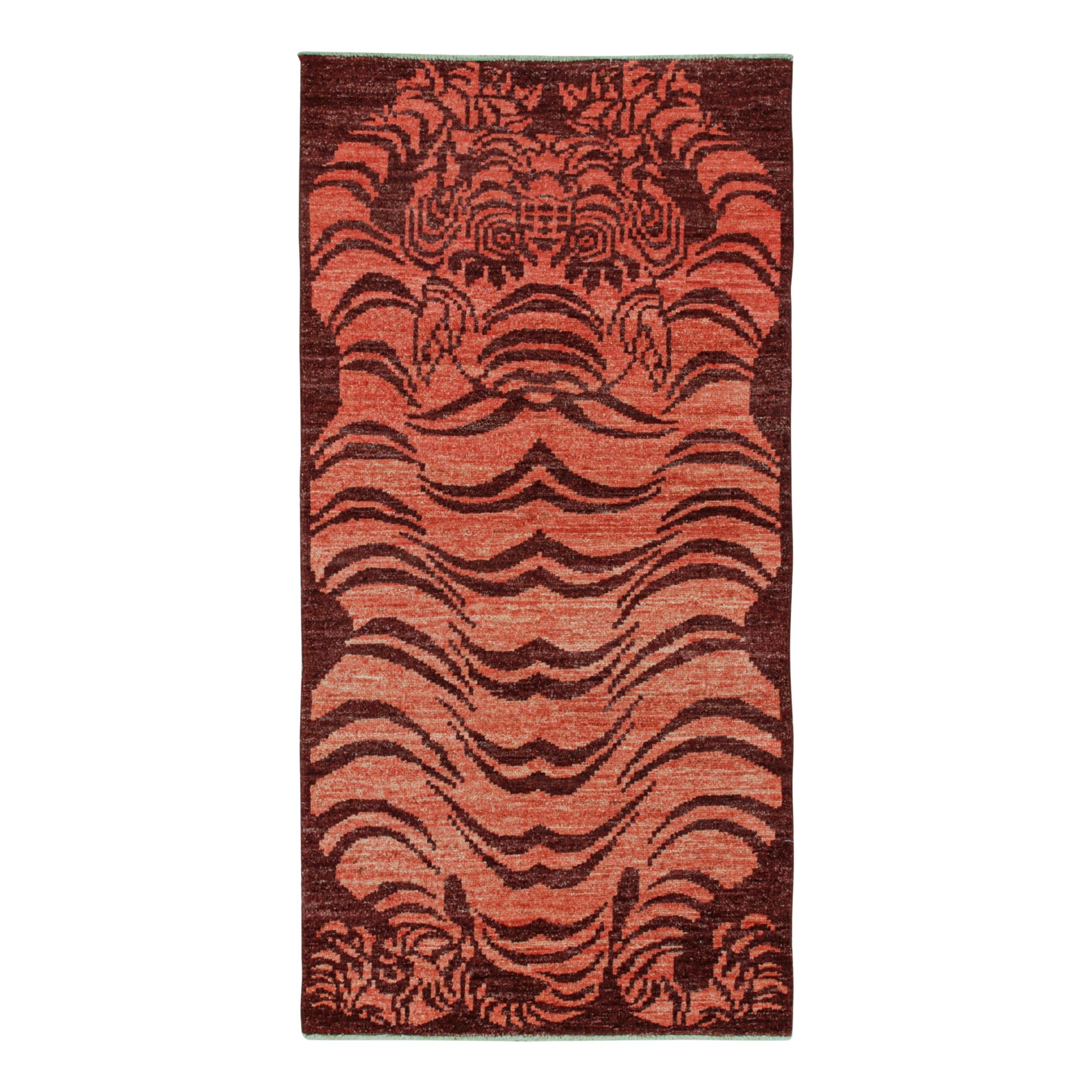 Rug & Kilim’s Classic Style Tiger Runner in Orange and Red Pictorial For Sale