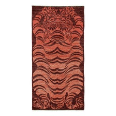 Rug & Kilim’s Classic Style Tiger Runner in Orange and Red Pictorial
