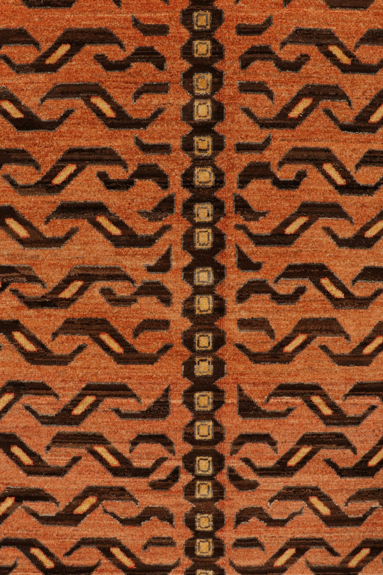 Afghan Rug & Kilim’s Classic-Style Tiger-Skin Rug Design with Orange & Brown Pictorial For Sale
