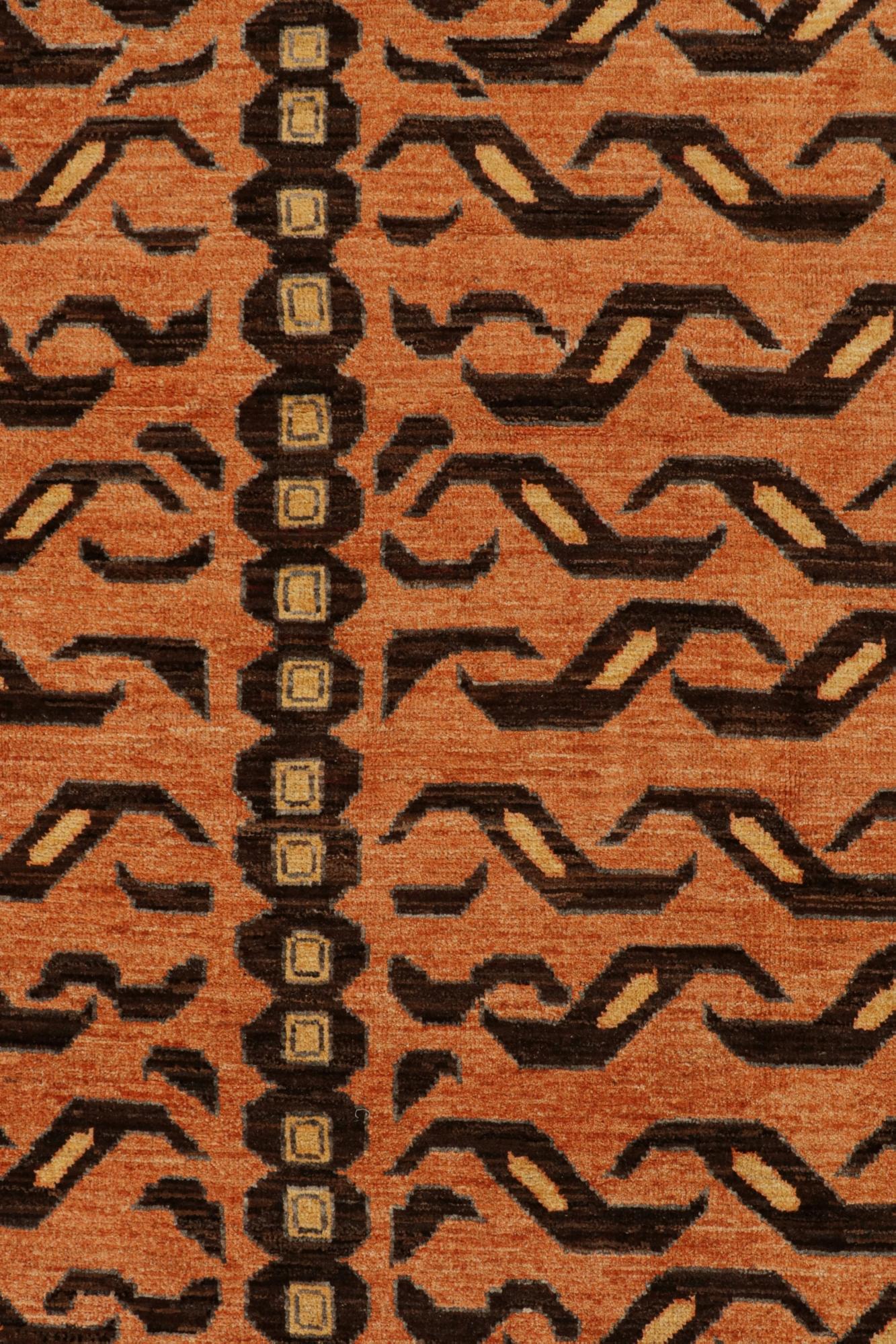 Afghan Rug & Kilim’s Classic-Style Tiger-Skin Rug Design with Orange & Brown Pictorial For Sale