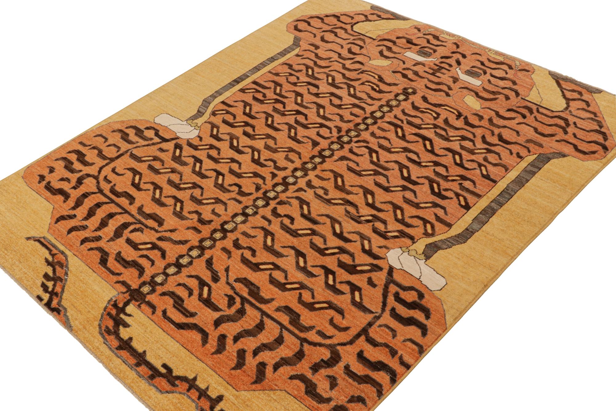 Hand-Knotted Rug & Kilim’s Classic-Style Tiger-Skin Rug Design with Orange & Brown Pictorial For Sale