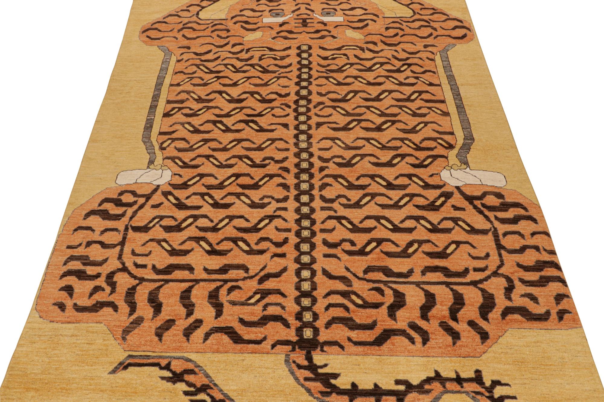 Rug & Kilim’s Classic-Style Tiger-Skin Rug Design with Orange & Brown Pictorial In New Condition For Sale In Long Island City, NY