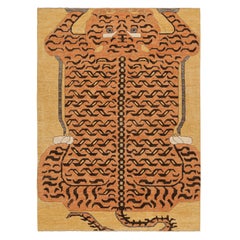 Tapis de style classique en peau de tigre de Rug & Kilim avec pictogramme orange et marron