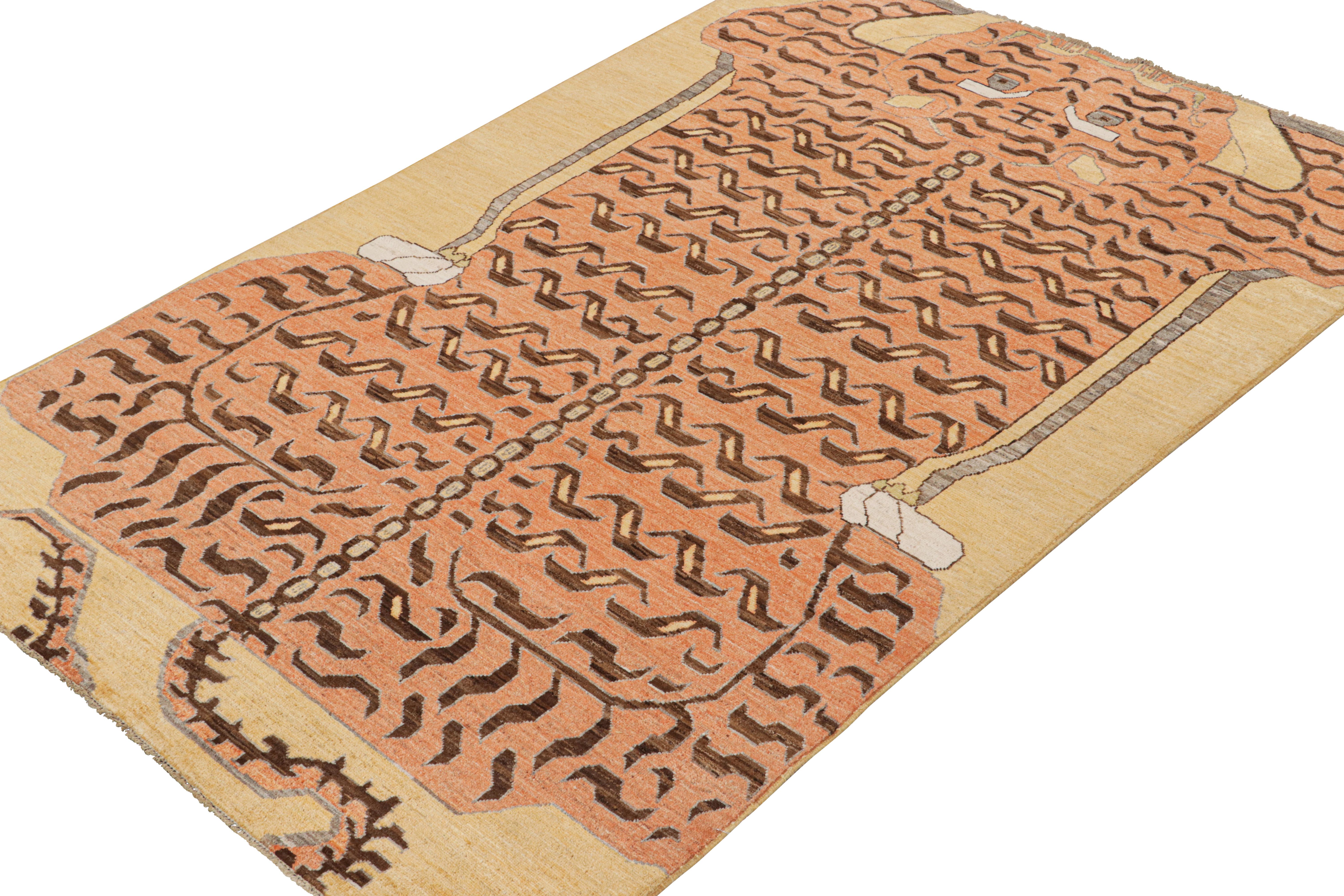 Modern Rug & Kilim’s Classic Style Tiger-Skin Rug with Orange and Brown Pictorial For Sale
