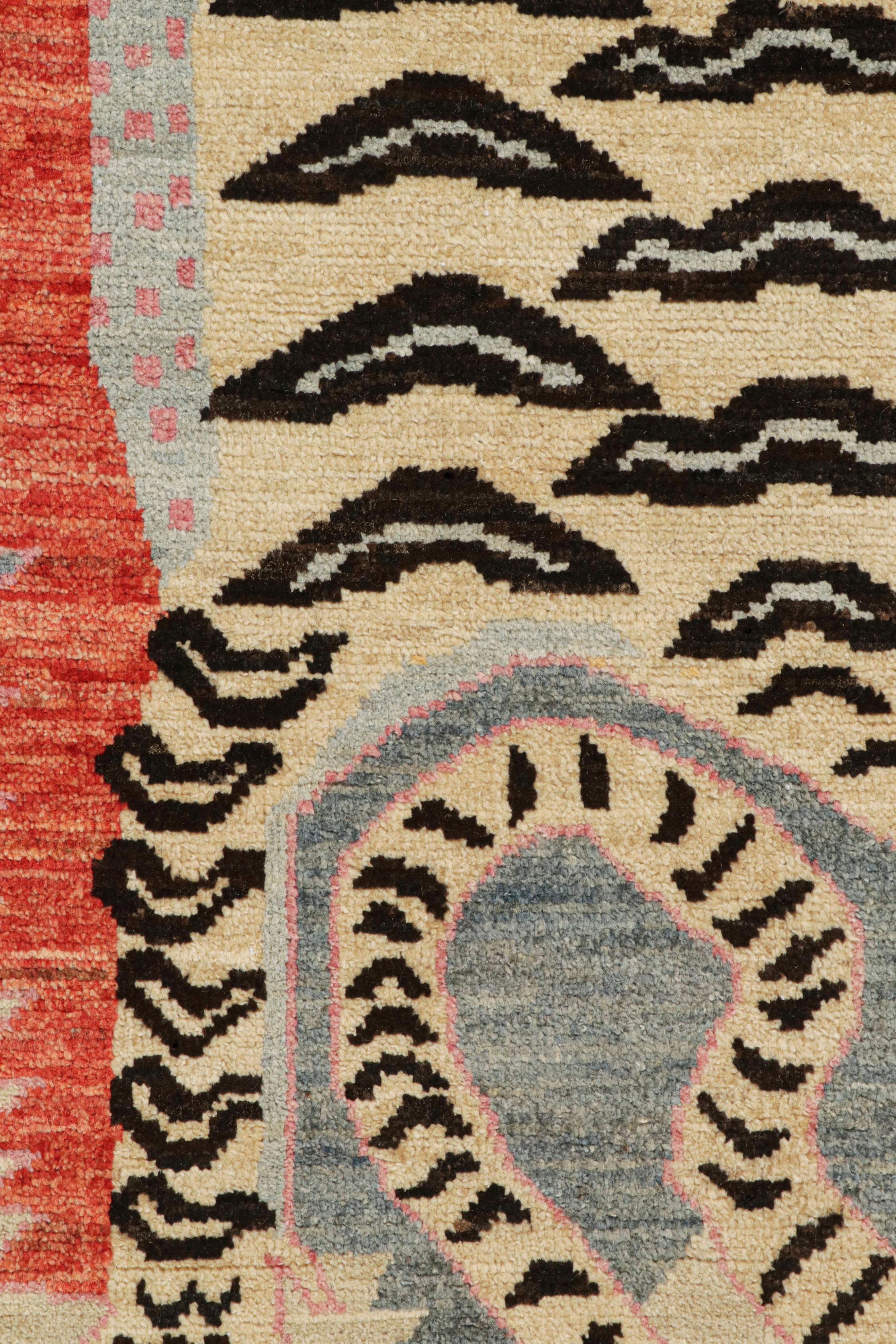 Contemporary Rug & Kilim’s Classic Style Tiger-Skin Runner in Beige with Geometric Pictorial For Sale