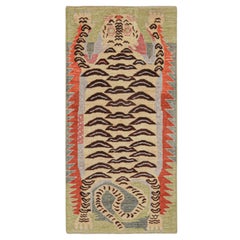 Rug & Kilim's Classic Style Tiger-Skin Runner in Beige mit geometrischem Bildmotiv
