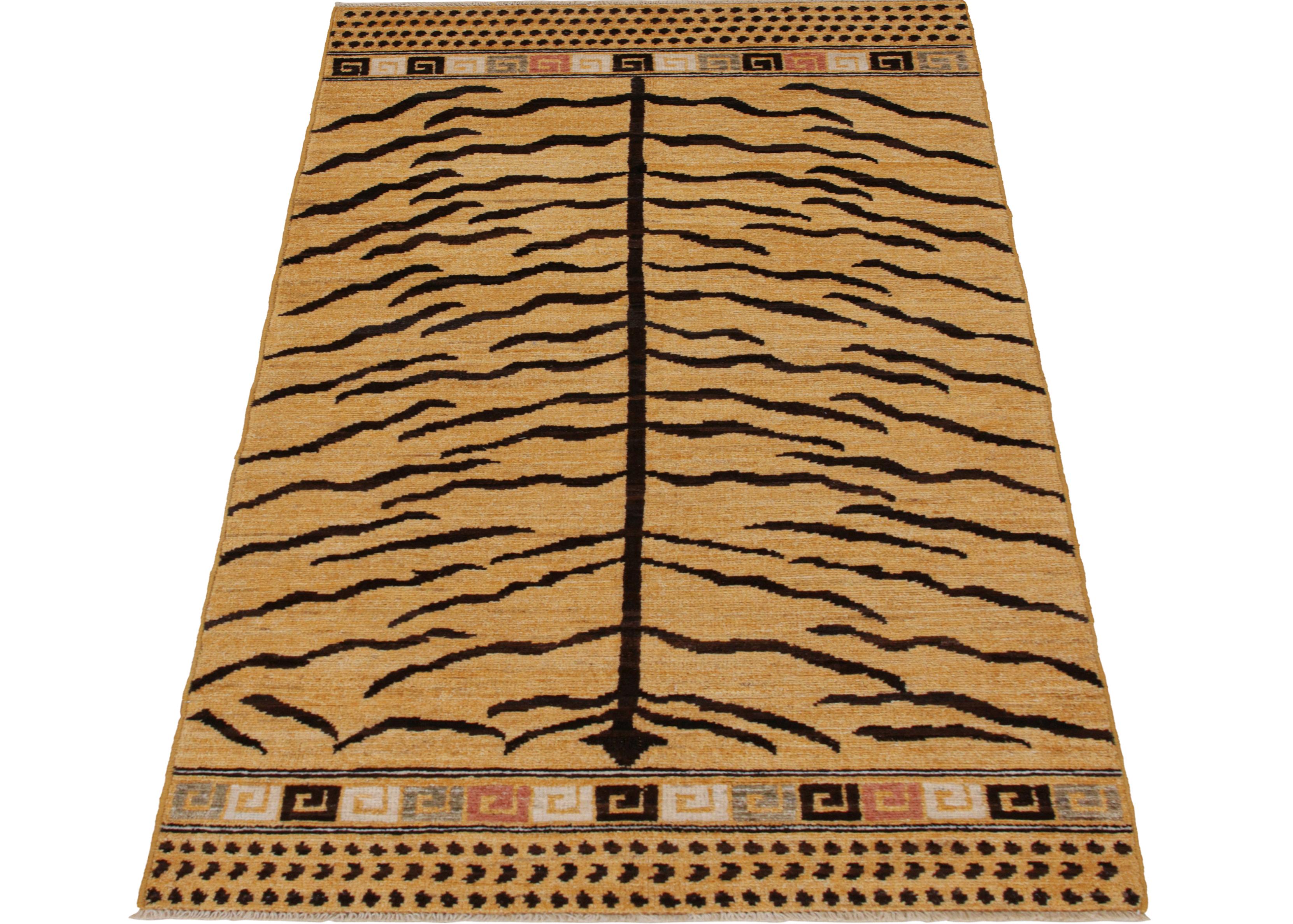Hand-Knotted Rug & Kilim’s Classic Style Tiger-Skin Runner in Gold & Black For Sale