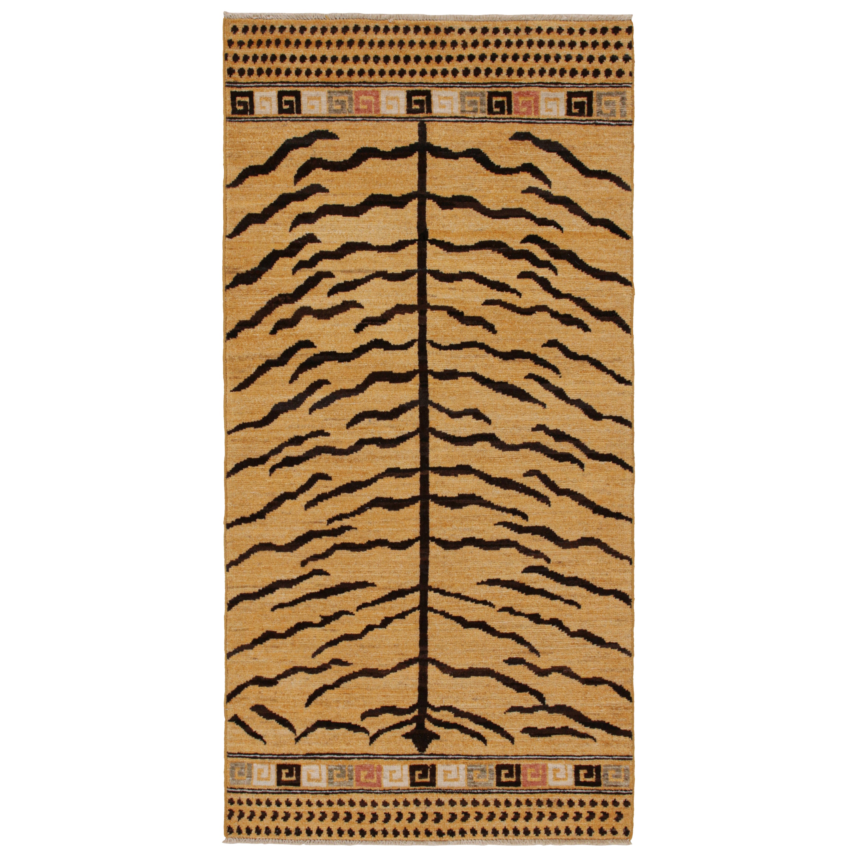Rug & Kilim - Runner in pelle di tigre in stile classico in oro e nero