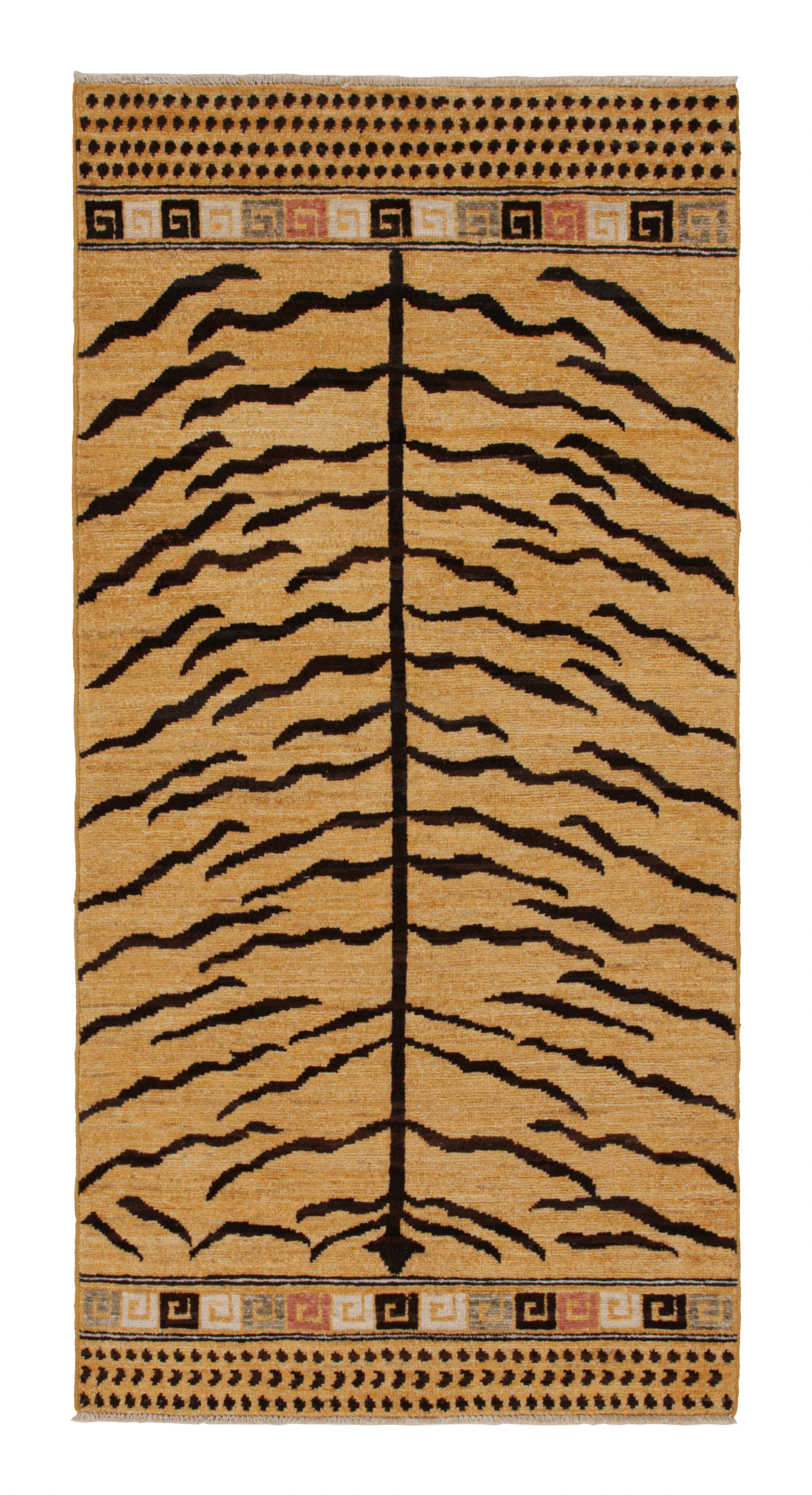 Rug and Kilim’s Classic Style TigerSkin Runner in Gold and Black For