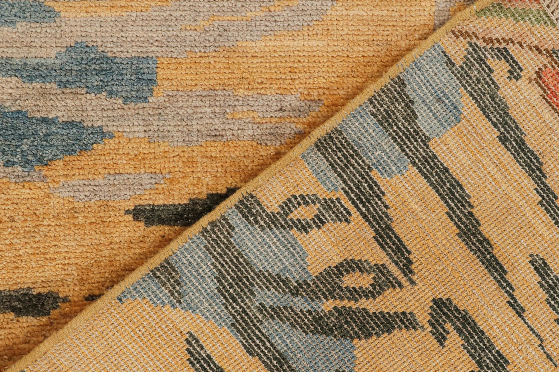 Contemporary Rug & Kilim’s Classic Style Tiger-Skin Runner in Gold with Grey and Blue Stripe For Sale
