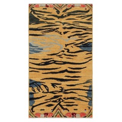 Tapis & Kilim's Classic Style Tiger-Skin Runner in Gold with Gray and Blue Stripes (Tapis & Kilim's Classic Style Tiger-Skin Runner in Gold with Gray and Blue Stripes)