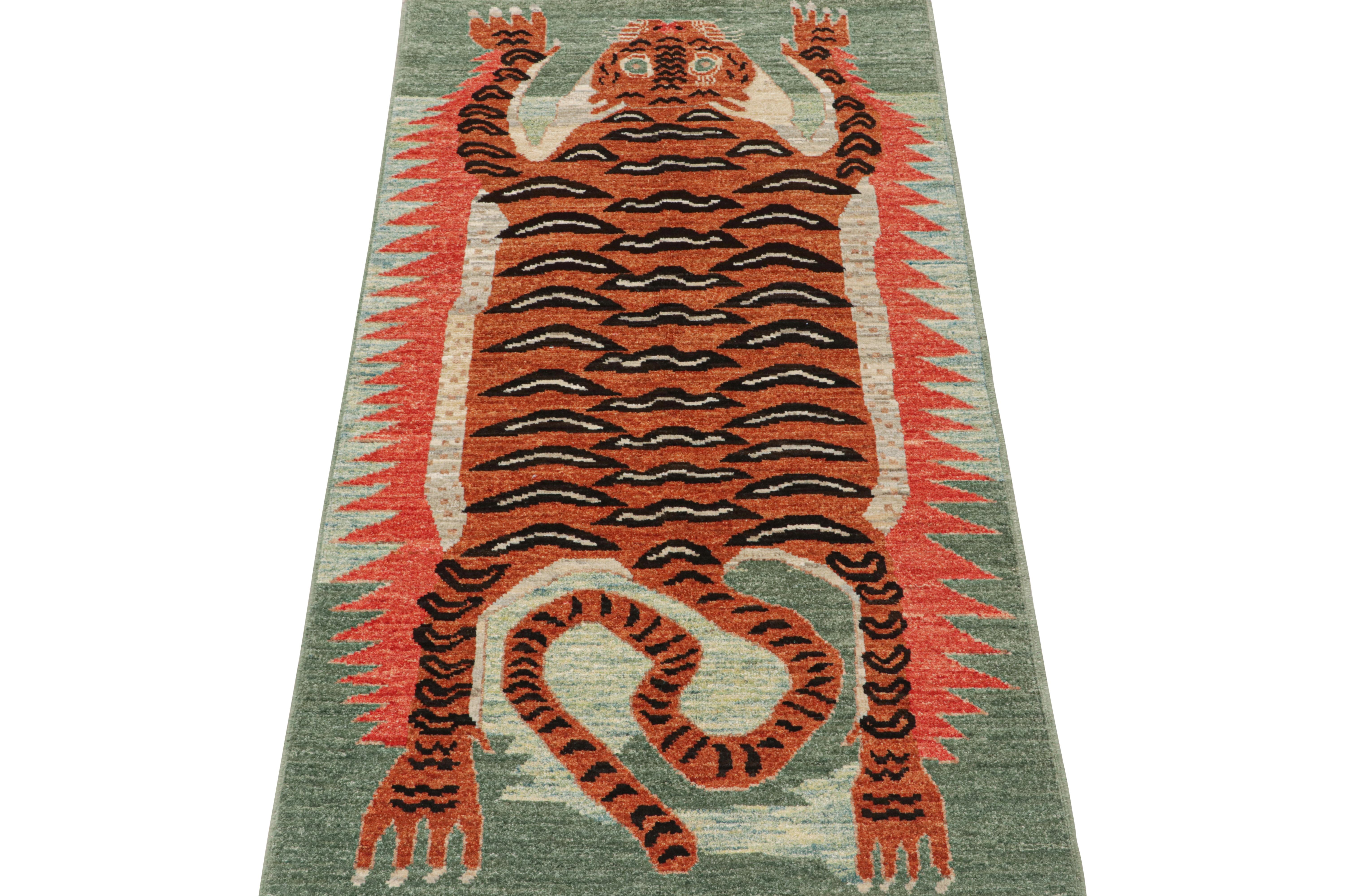 This contemporary 3x6 runner is a bold new addition to Rug & Kilim’s Tigers Collection. Our collection spans several cultures and recaptures iconic pictorial styles in folk art and handmade Oriental rugs alike. 

Further on the Design:

This
