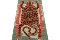 Rug & Kilim’s Classic Style Tiger-Skin Runner with Orange and Brown Pictorial