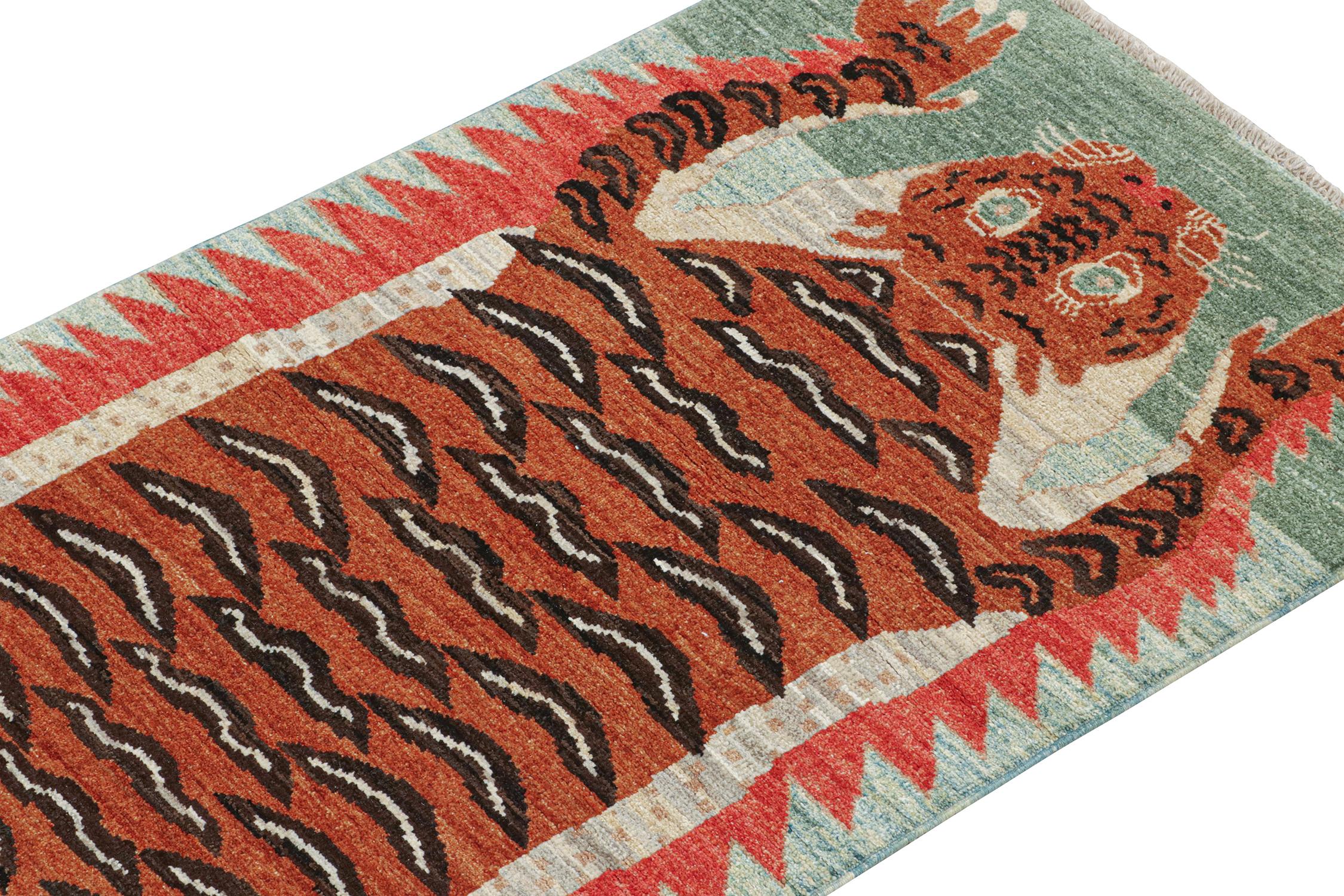 Hand-Knotted Rug & Kilim’s Classic Style Tiger-Skin Runner with Orange and Brown Pictorial For Sale