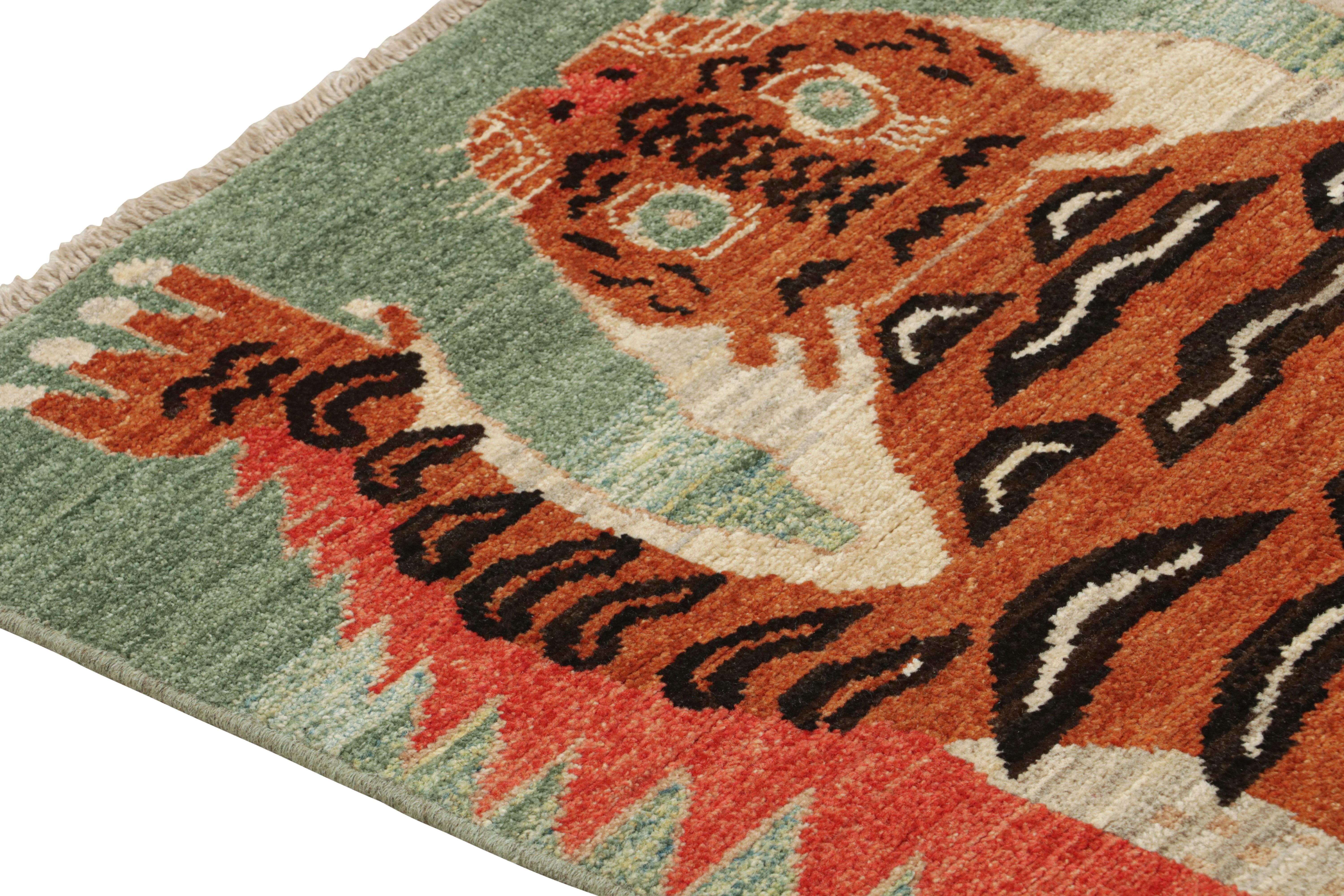 Pakistani Rug & Kilim’s Classic Style Tiger-Skin Runner with Orange and Brown Pictorial For Sale