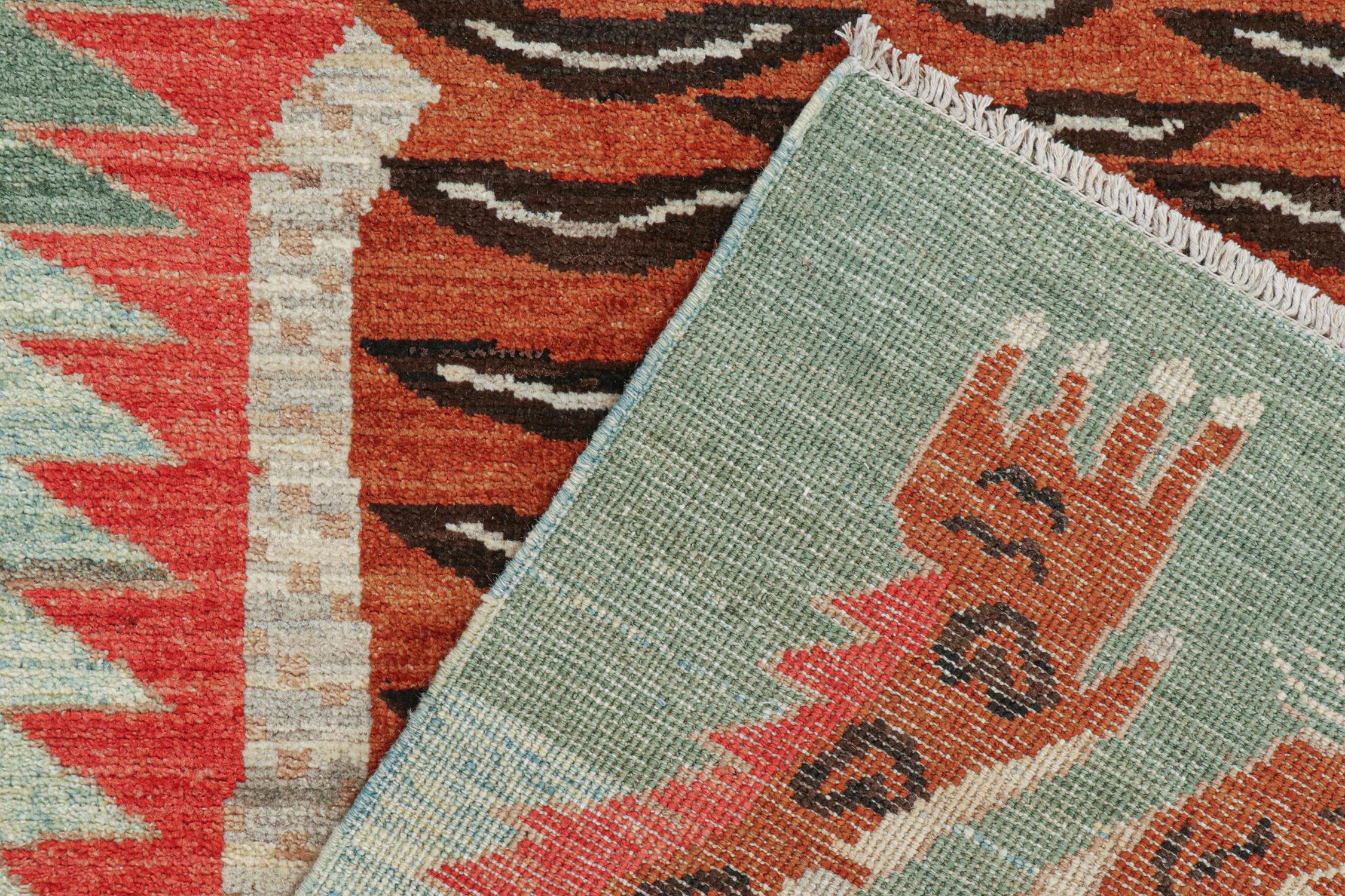 Wool Rug & Kilim’s Classic Style Tiger-Skin Runner with Orange and Brown Pictorial For Sale