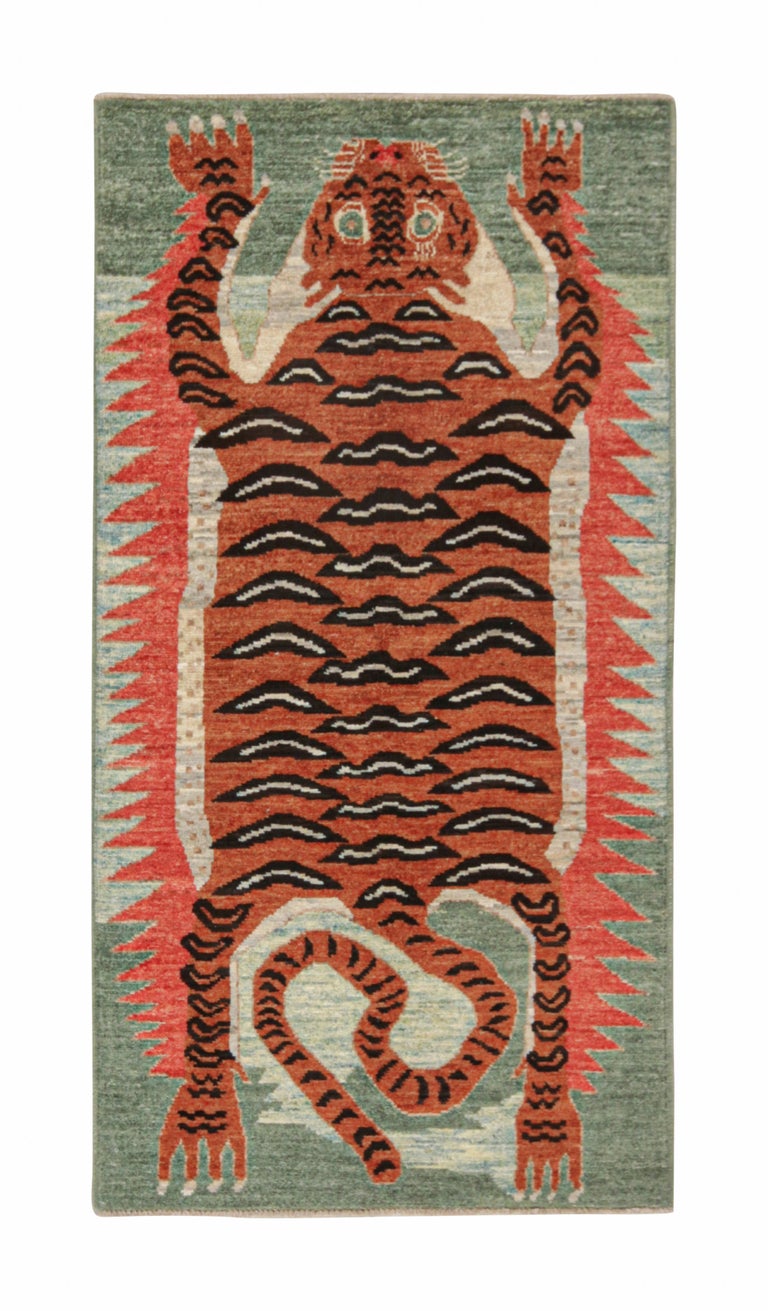 Rug and Kilim’s Classic Style Tiger-Skin Runner with Orange and Brown ...