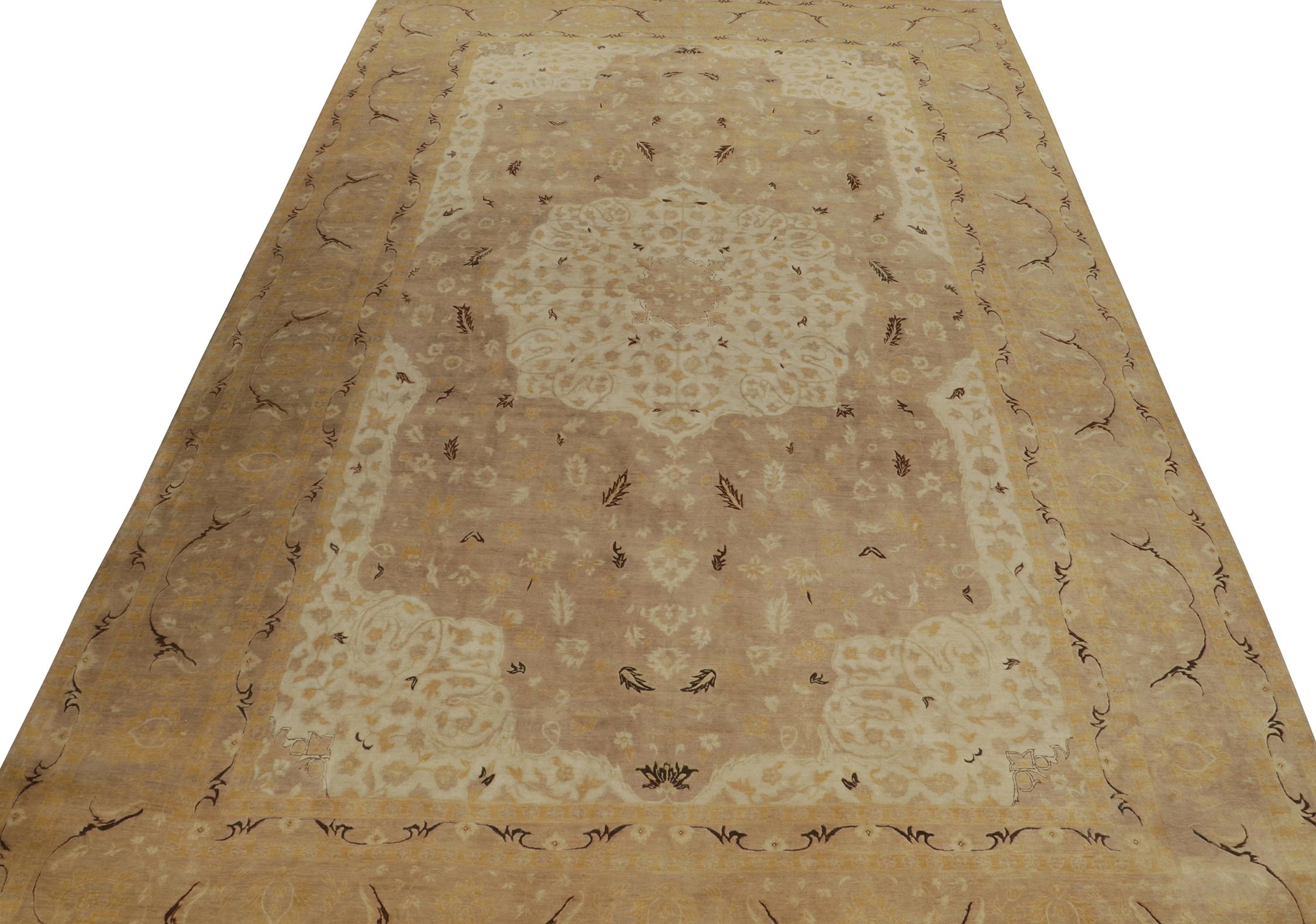 Indian Rug & Kilim’s Classic Tabriz style rug in Beige-Brown and Gold Floral Patterns  For Sale