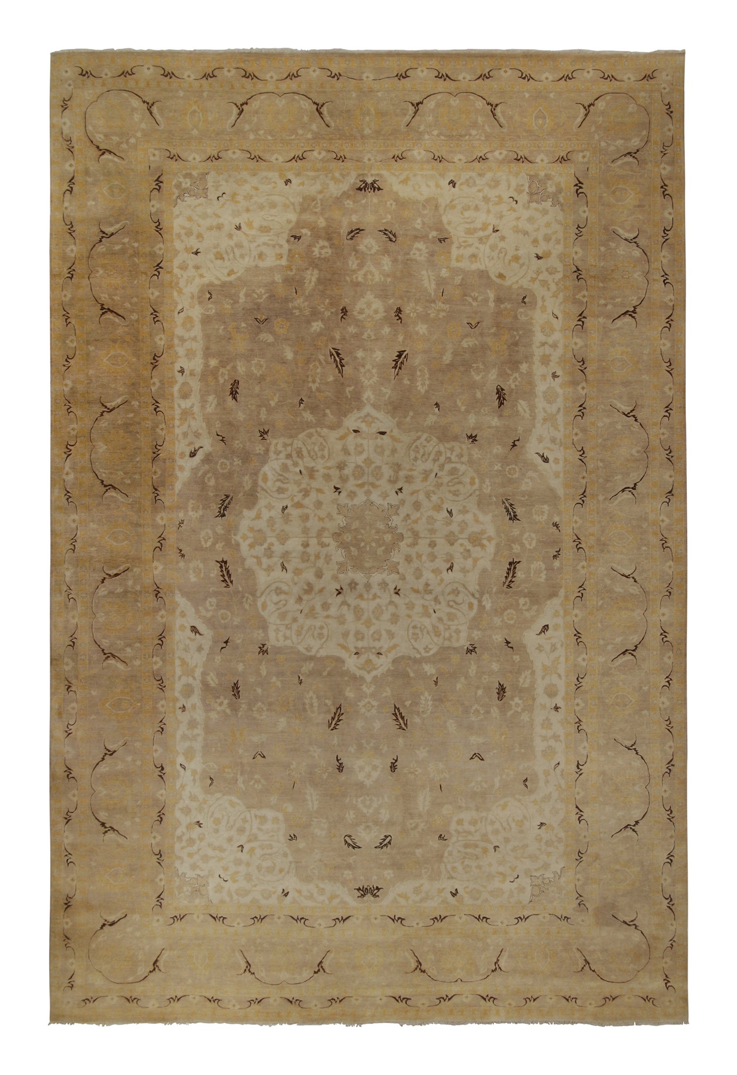 Rug & Kilim’s Classic Tabriz style rug in Beige-Brown and Gold Floral Patterns  For Sale