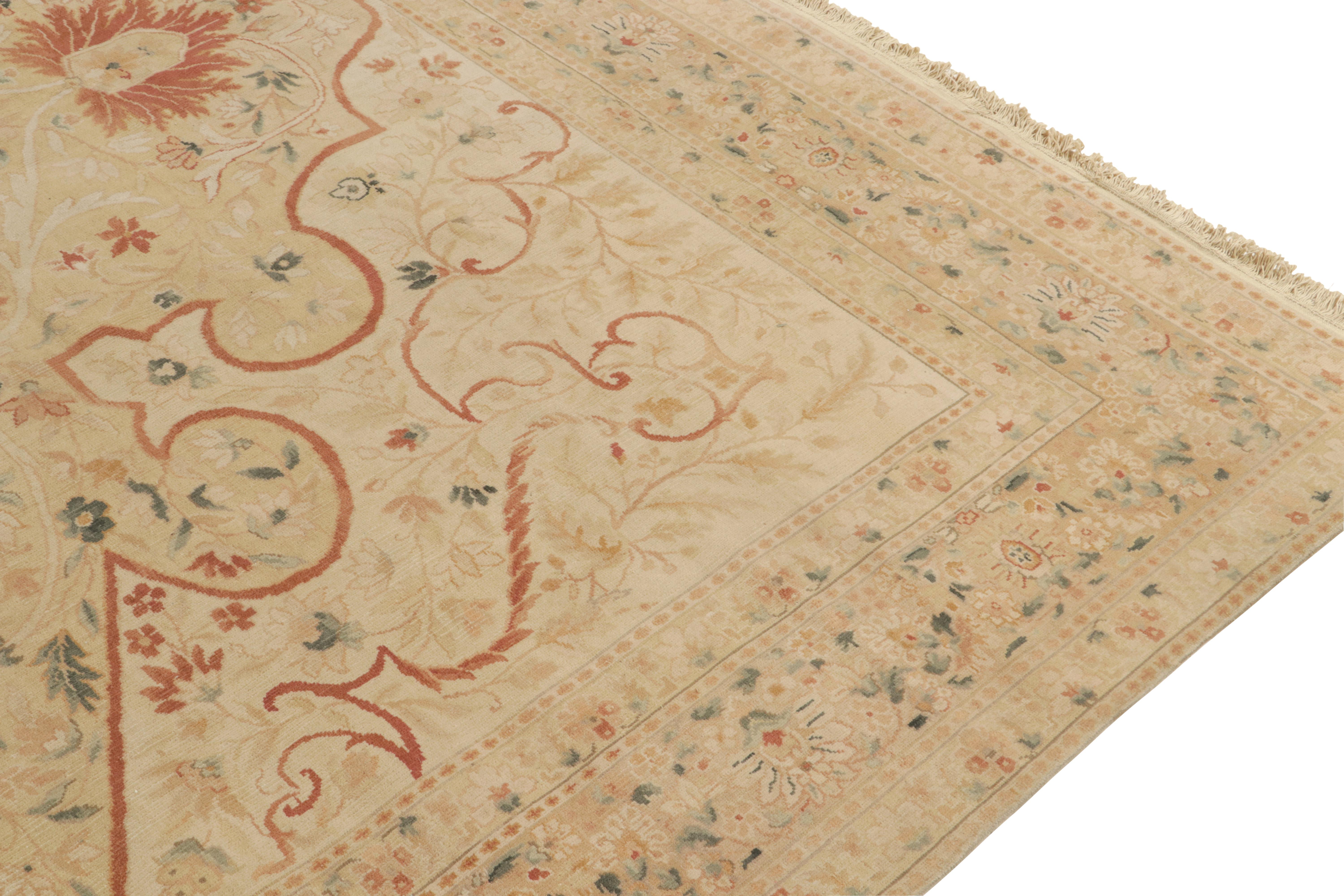 Contemporary Rug & Kilim's Classic Tabriz Style Rug in Beige, Red & Green Floral Pattern For Sale