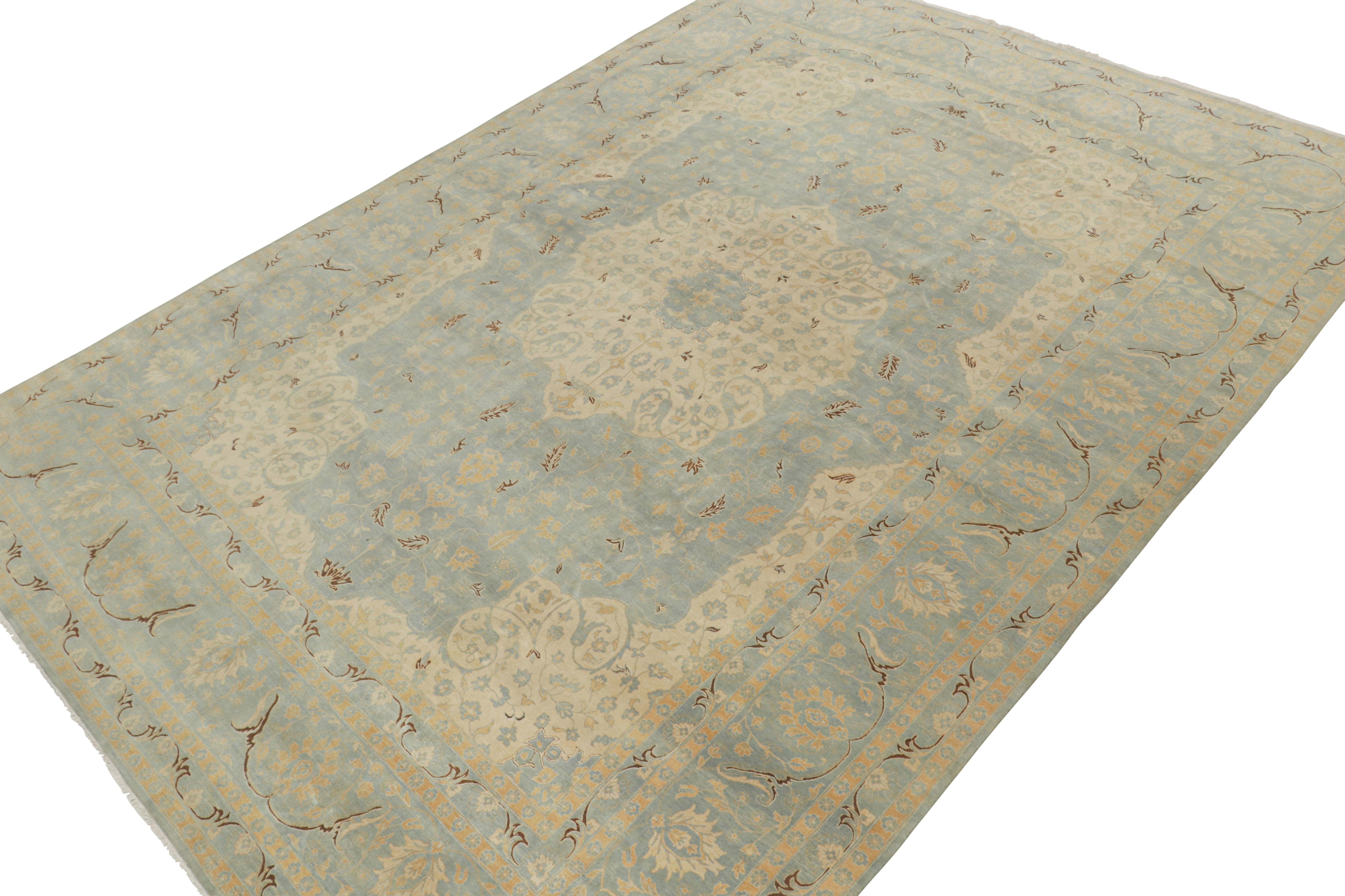 Indian Rug & Kilim's Classic Tabriz style rug in Blue & Beige Floral Patterns For Sale