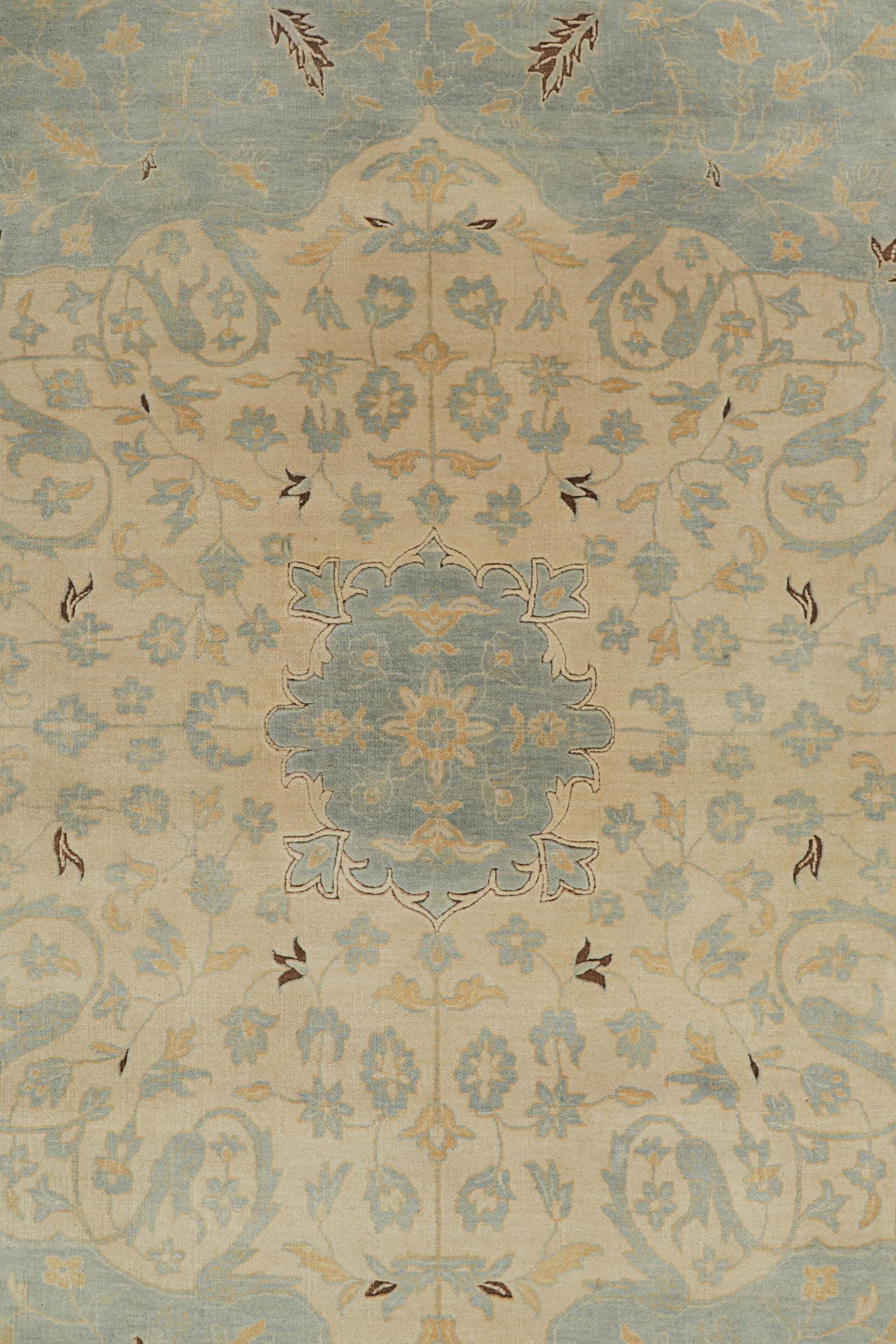 Contemporary Rug & Kilim's Classic Tabriz style rug in Blue & Beige Floral Patterns For Sale
