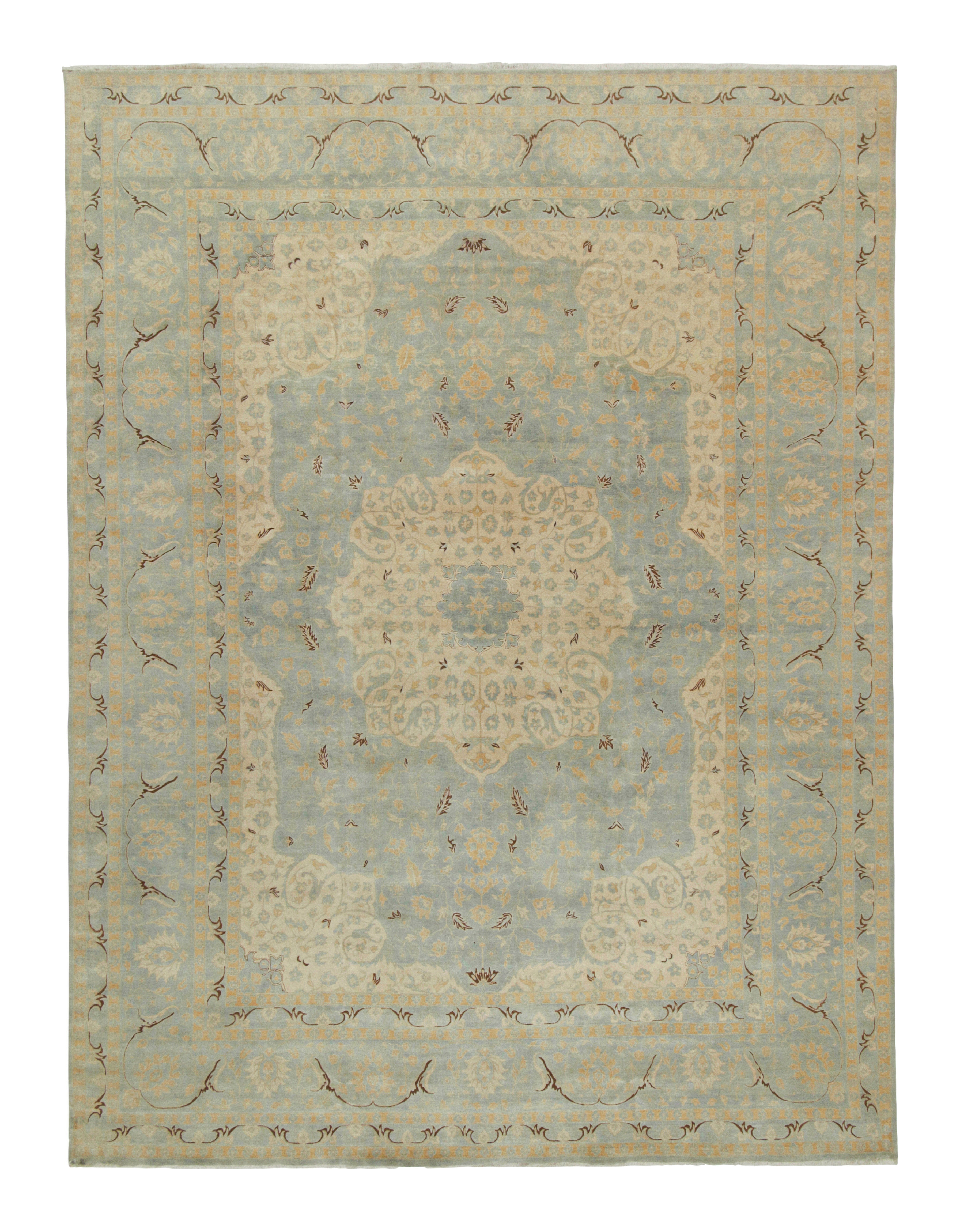 Rug & Kilim's Classic Tabriz style rug in Blue & Beige Floral Patterns