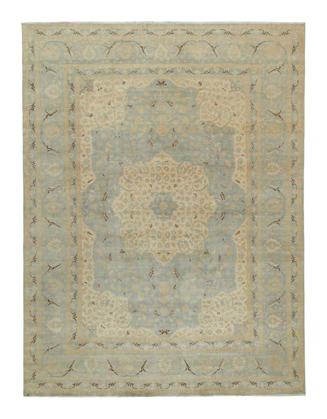 Rug and Kilim’s Classic Style Rug in Silver-Gray, Blue and Beige Floral ...