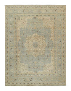 Klassischer Teppich & Kelim-Teppich im Tabriz-Stil mit blauen und beigefarbenen Blumenmustern