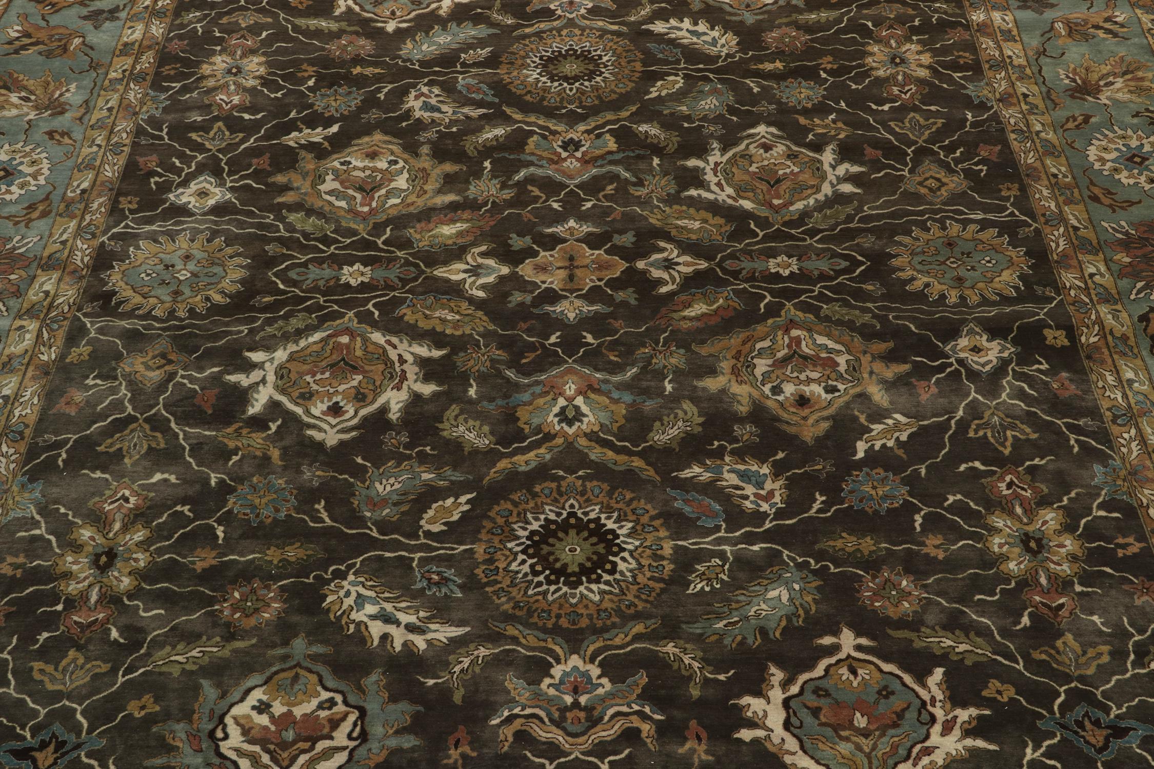 Rug & Kilim’s Classic Tabriz style rug in Brown, Blue and Gold Floral Patterns In New Condition For Sale In Long Island City, NY