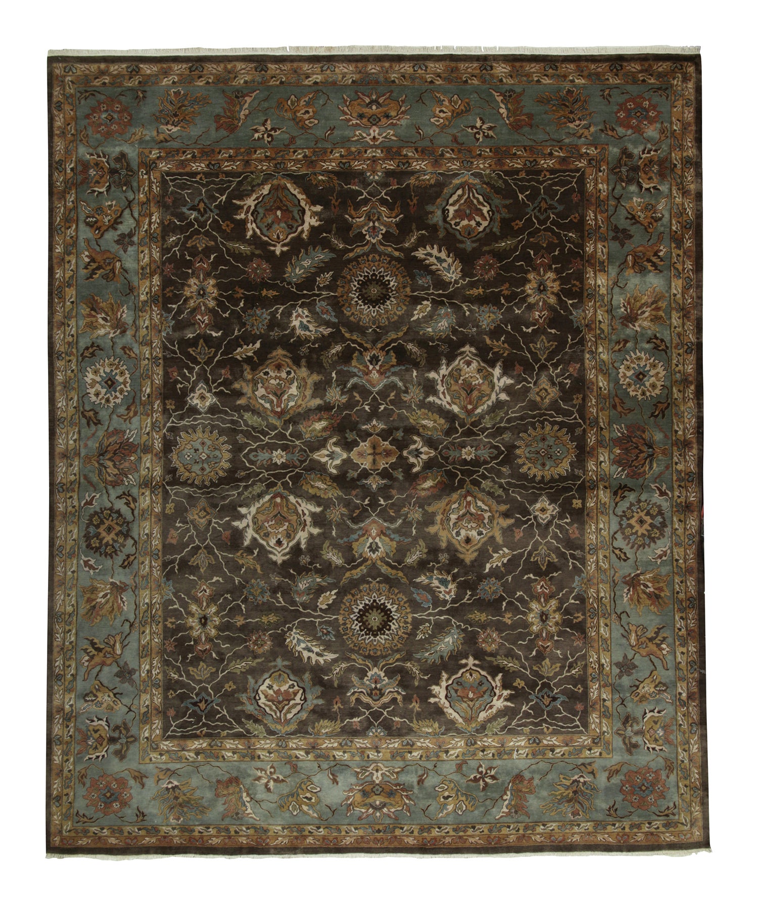 Rug & Kilim’s Classic Tabriz style rug in Brown, Blue and Gold Floral Patterns For Sale