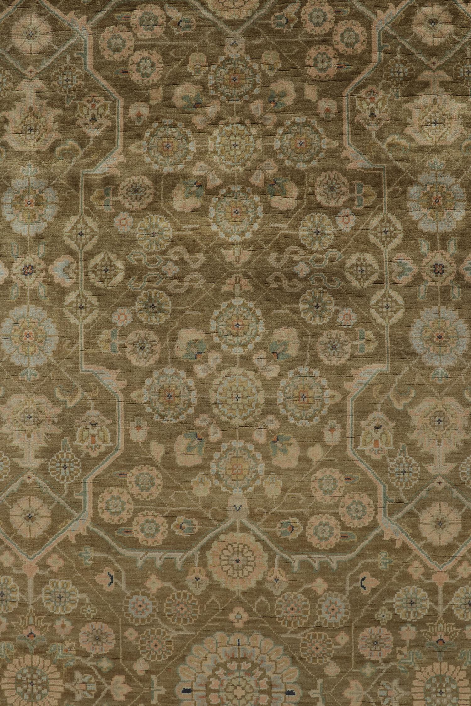 Contemporary Rug & Kilim’s Classic Tabriz Style Rug in Green, Beige and Brown Floral Patterns For Sale