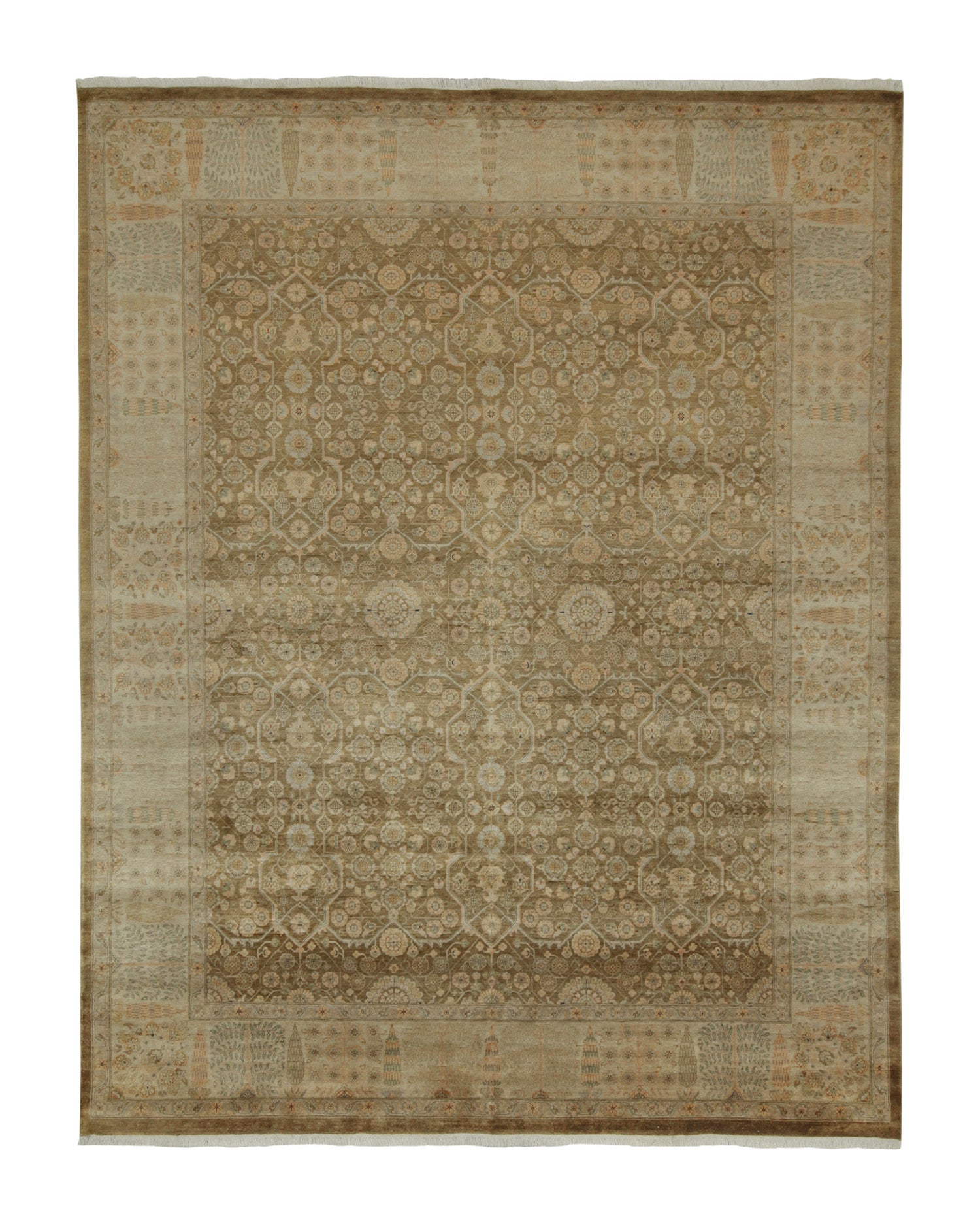 Rug & Kilim’s Classic Tabriz Style Rug in Green, Beige and Brown Floral Patterns For Sale