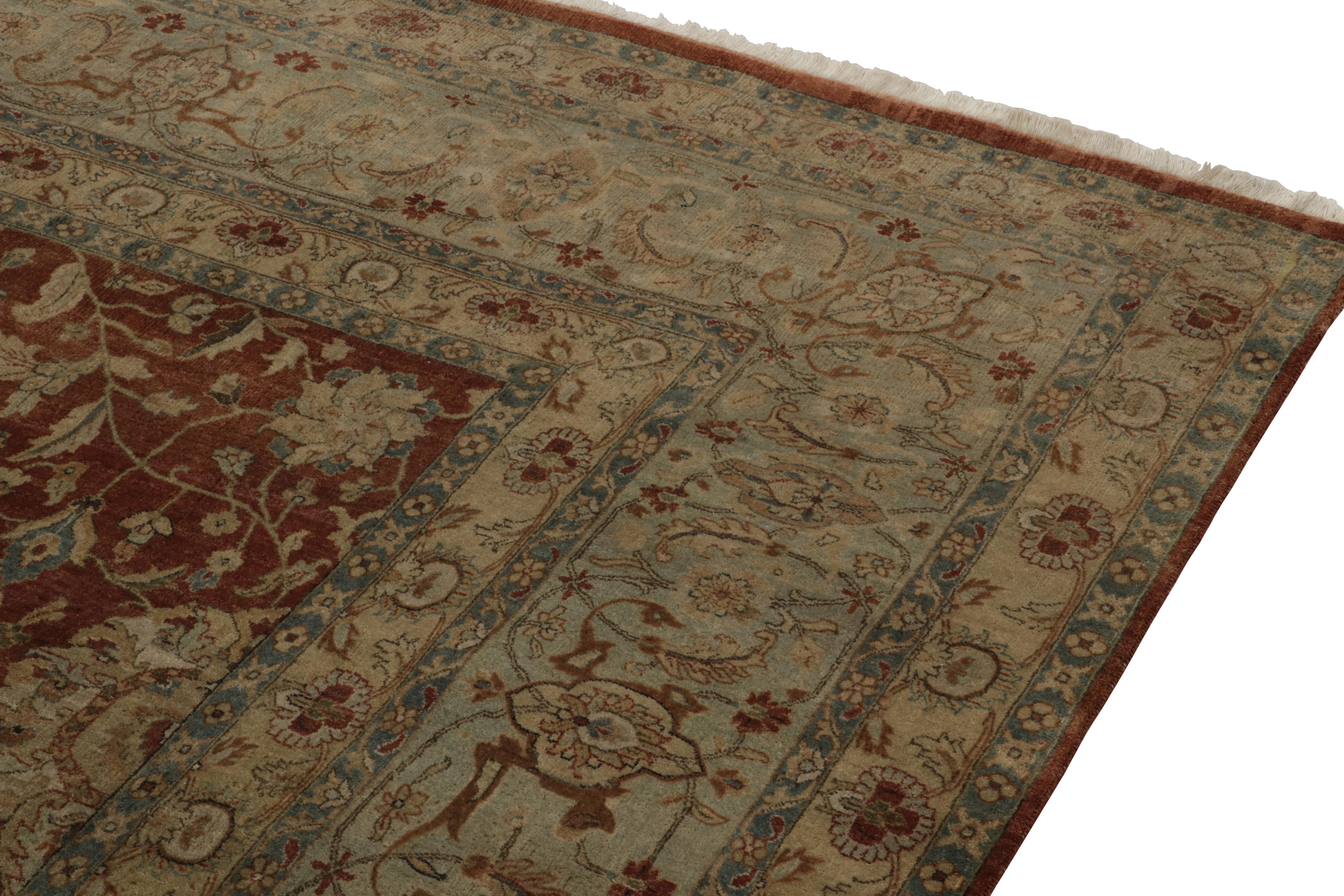 Indian Rug & Kilim’s Classic Tabriz style rug with Beige & Blue Florals on Rust Red For Sale