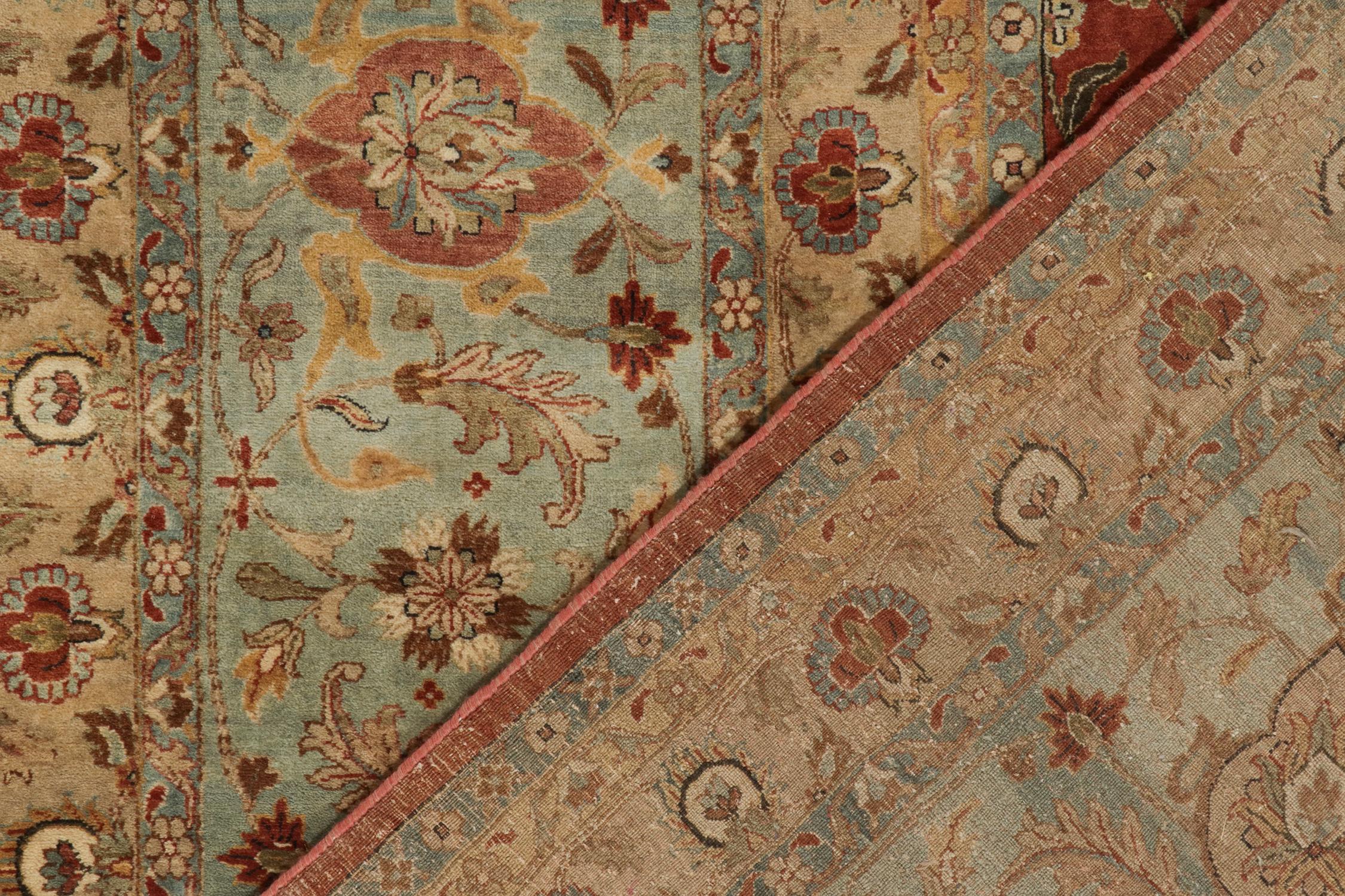 Wool Rug & Kilim’s Classic Tabriz Style Rug with Beige & Blue Florals on Rust Red For Sale