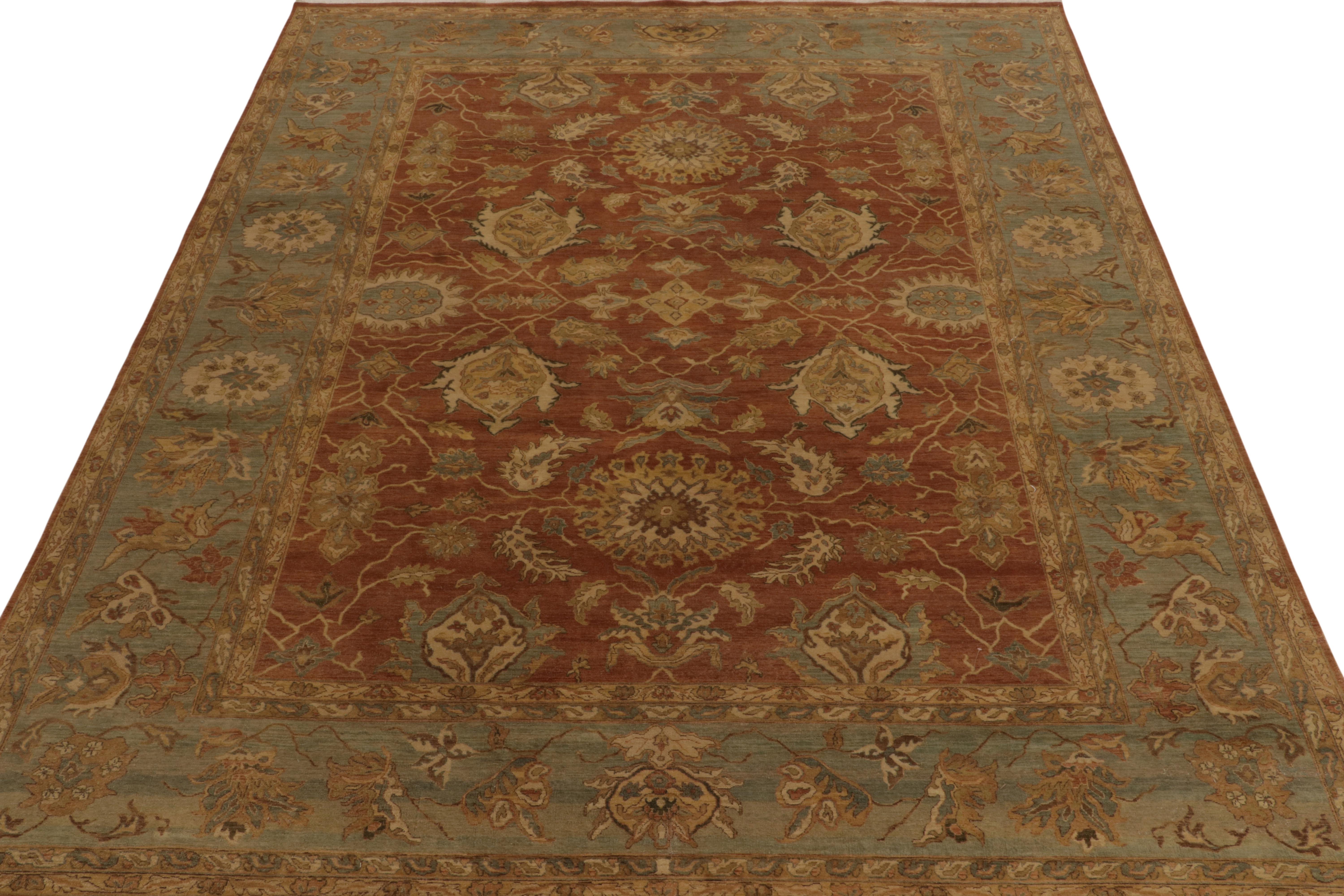 Indian Rug & Kilim's Classic Tabriz Style Rug with Beige & Blue Florals on Rust Red For Sale