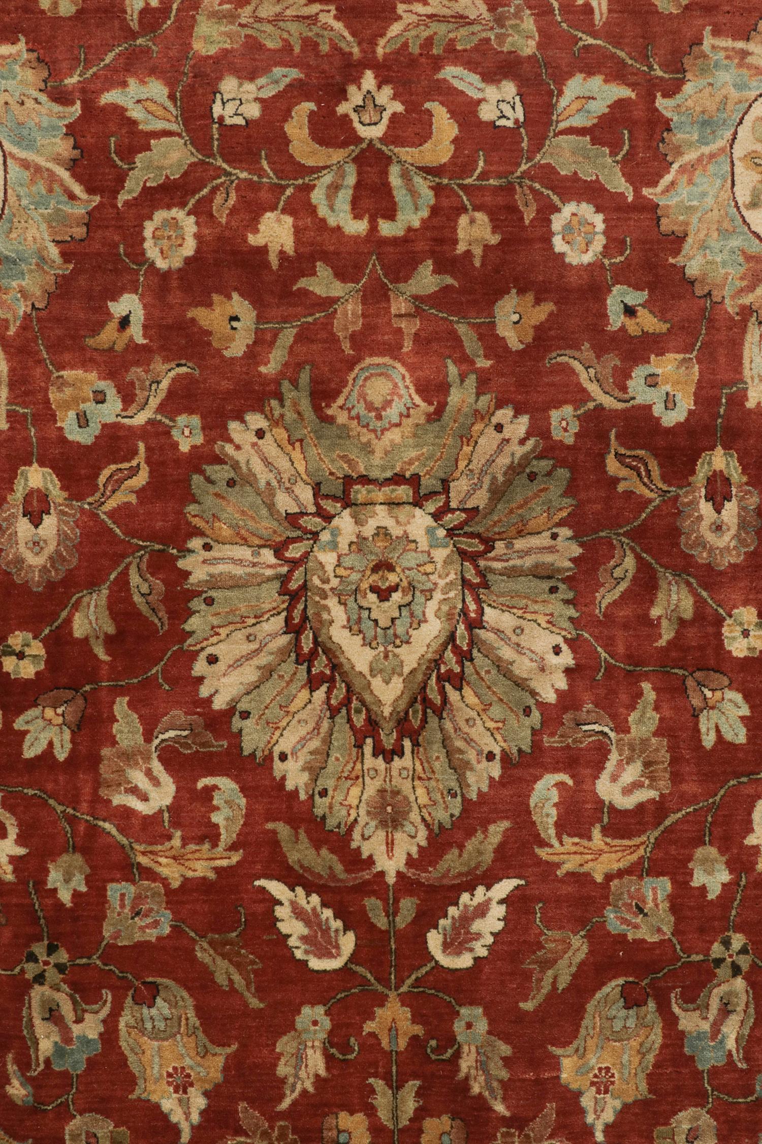 Contemporary Rug & Kilim’s Classic Tabriz Style Rug with Beige & Blue Florals on Rust Red For Sale