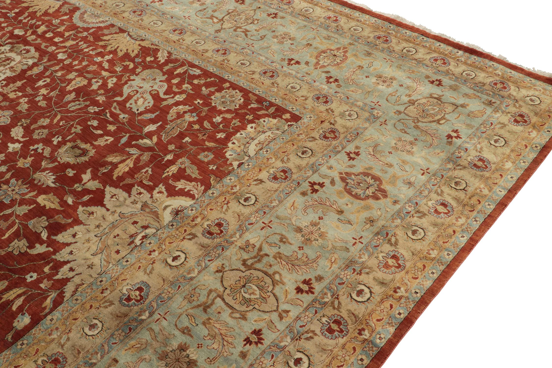 Rug & Kilim’s Classic Tabriz Style Rug with Beige & Blue Florals on Rust Red In New Condition For Sale In Long Island City, NY