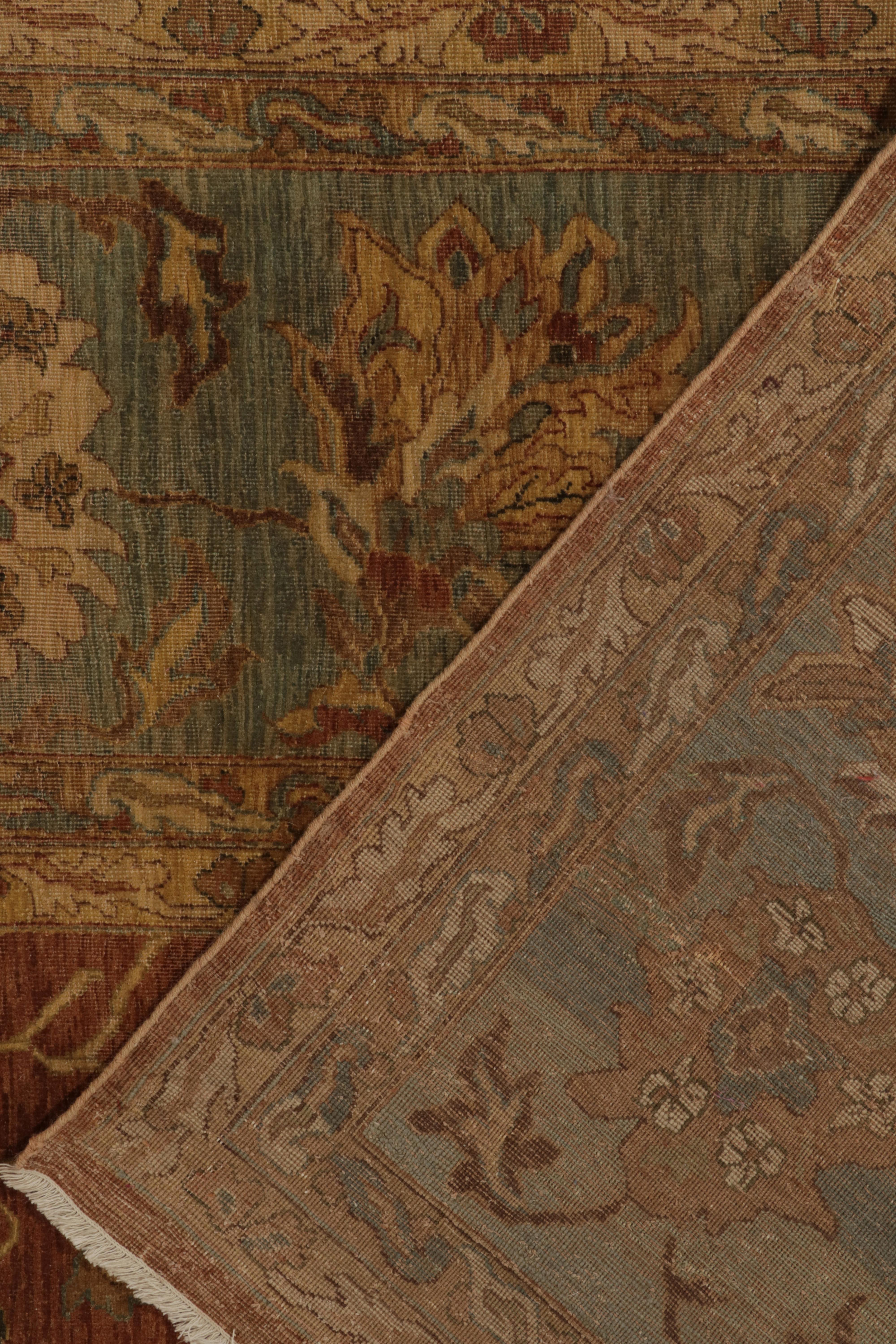 Wool Rug & Kilim's Classic Tabriz Style Rug with Beige & Blue Florals on Rust Red For Sale
