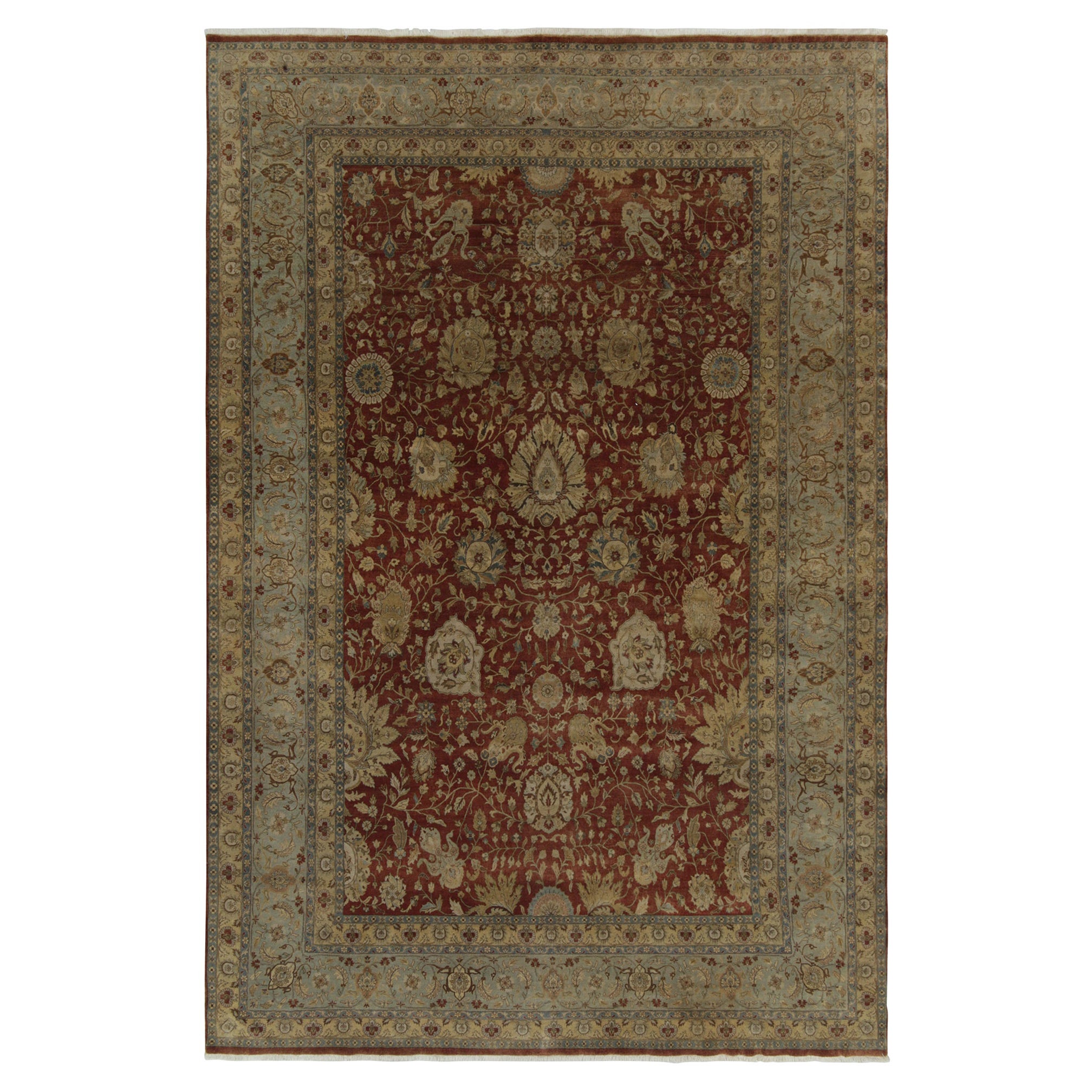 Tapis & Kilims Tapis classique de style Tabriz avec fleurs beiges et bleues sur rouge rouille
