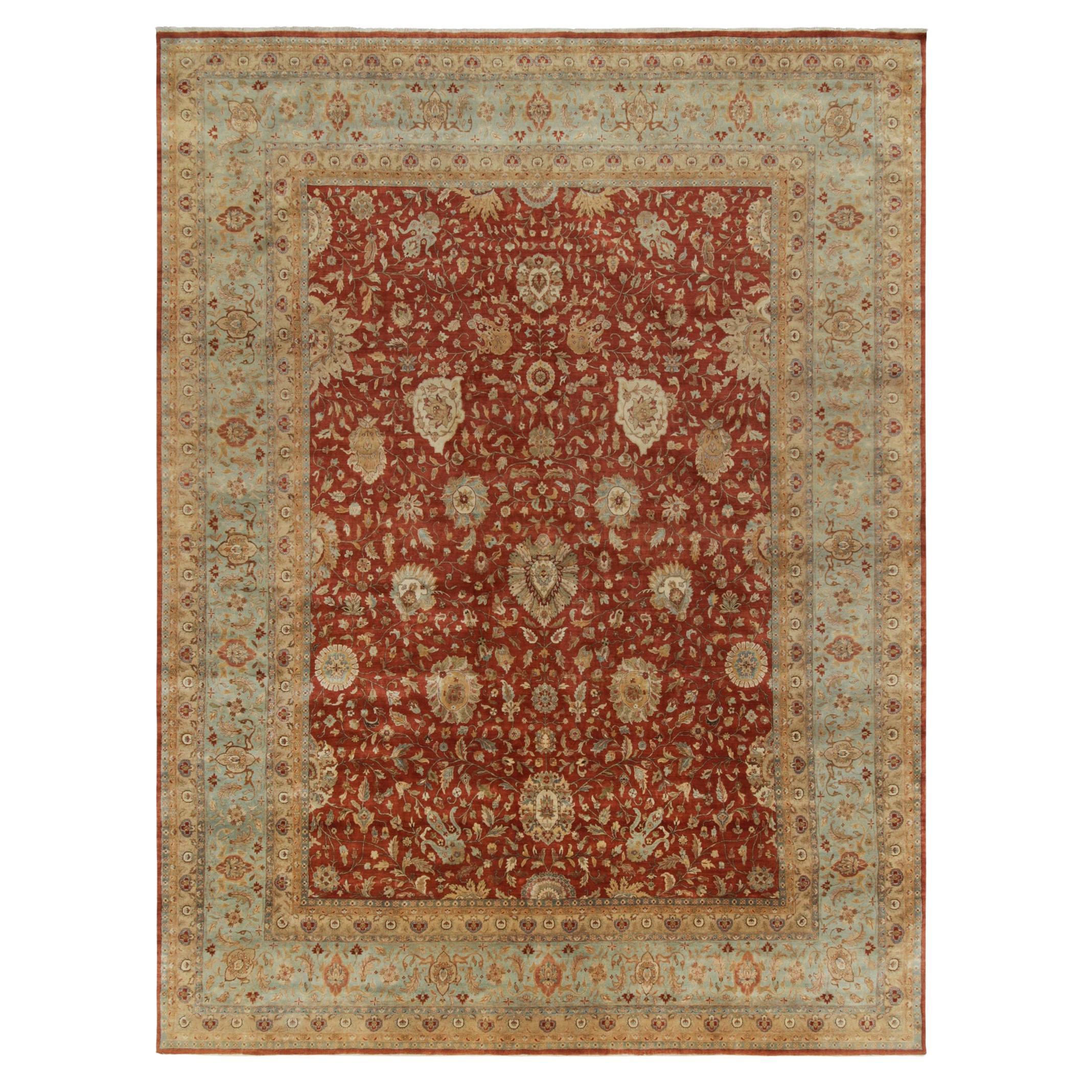 Rug & Kilim’s Classic Tabriz Style Rug with Beige & Blue Florals on Rust Red For Sale