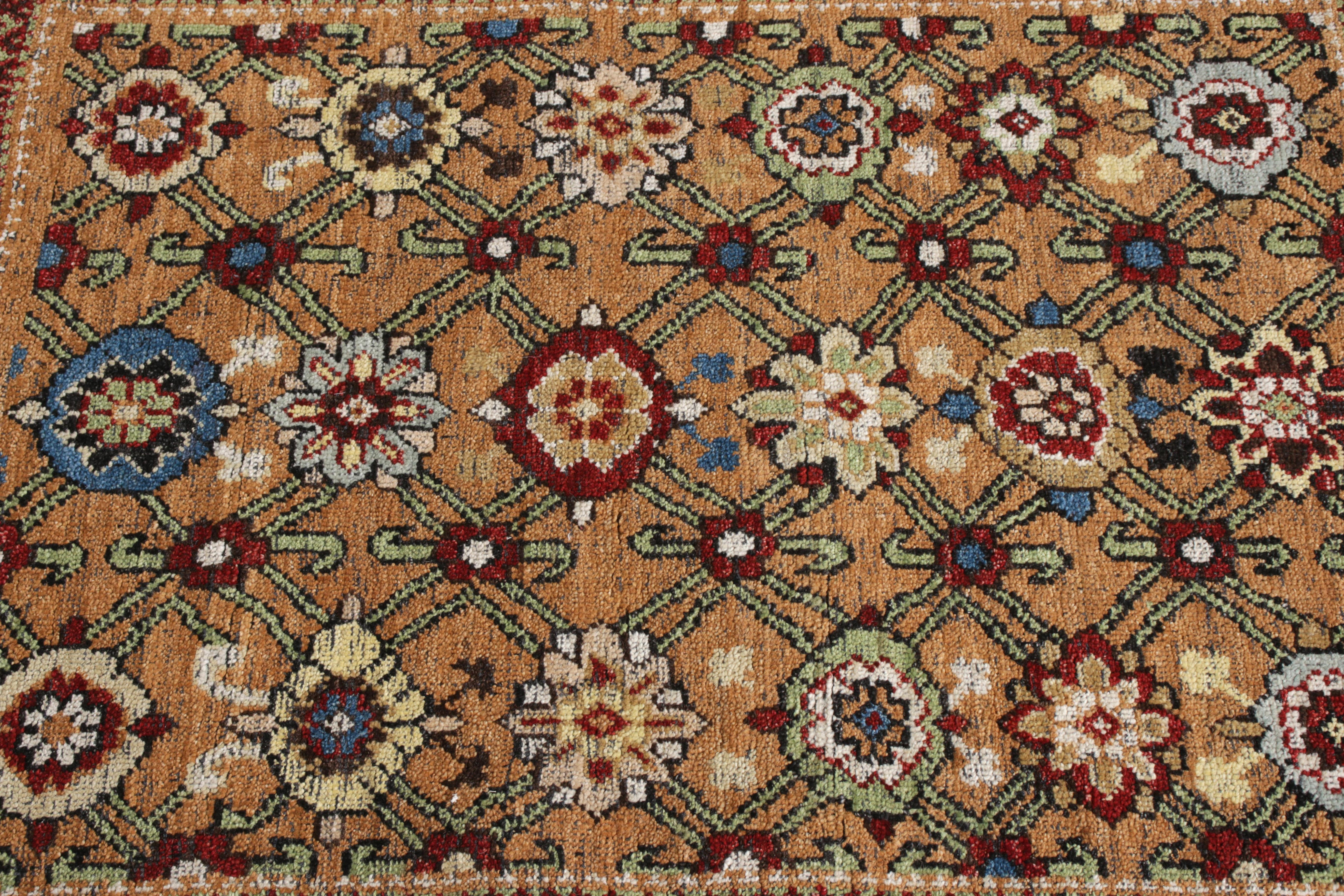 Indian Rug & Kilim’s Classic Transitional Style Rug in Beige Brown Floral Pattern For Sale