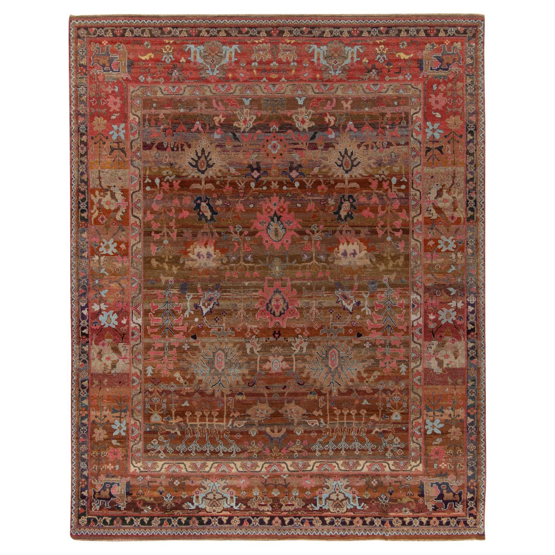 New Transitional Dhurrie Pink Kilim Rug with Romantic Coastal Cottage
