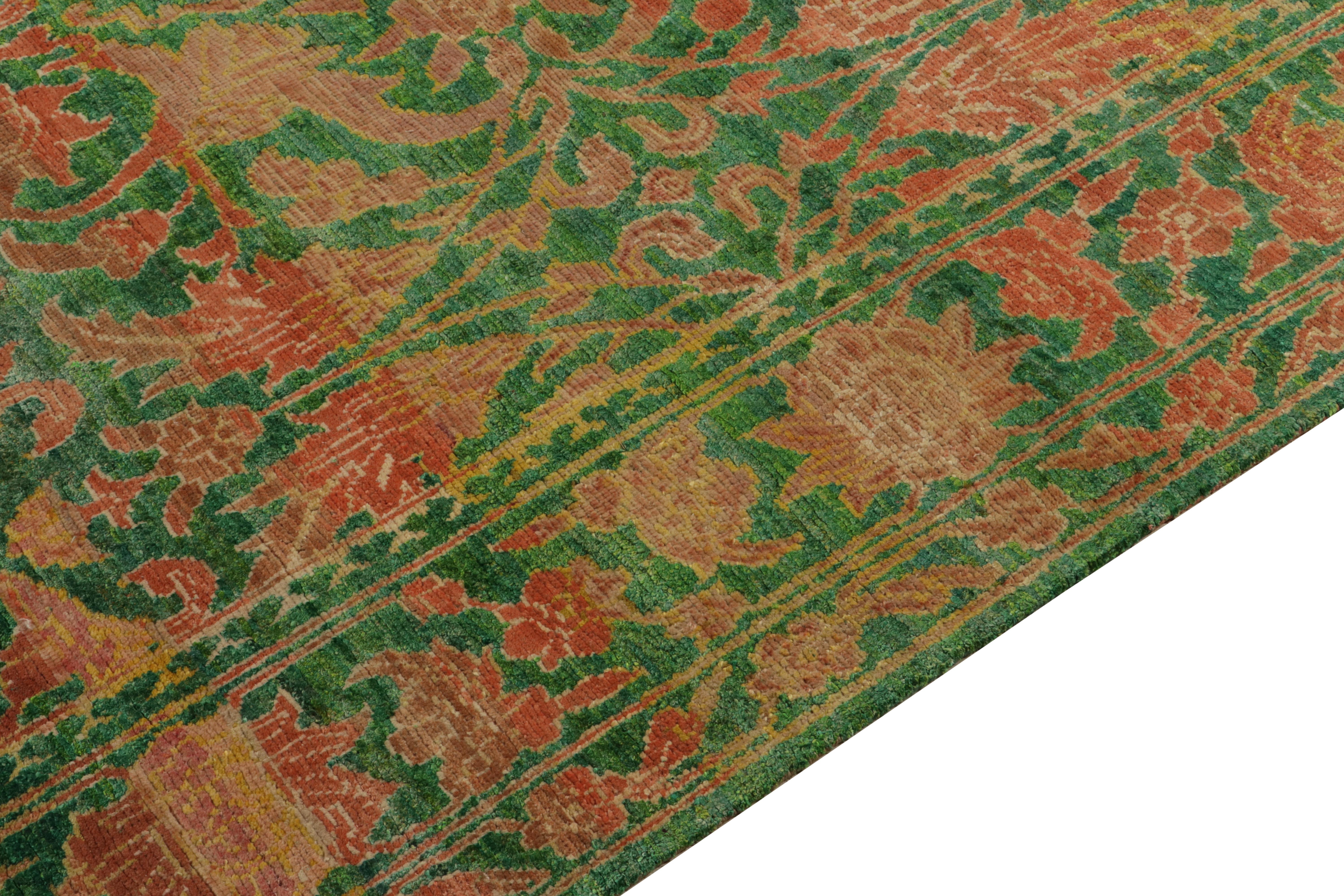 Hand-Knotted Rug & Kilim’s Classic Style Silk Rug in Green, Floral Patterns For Sale
