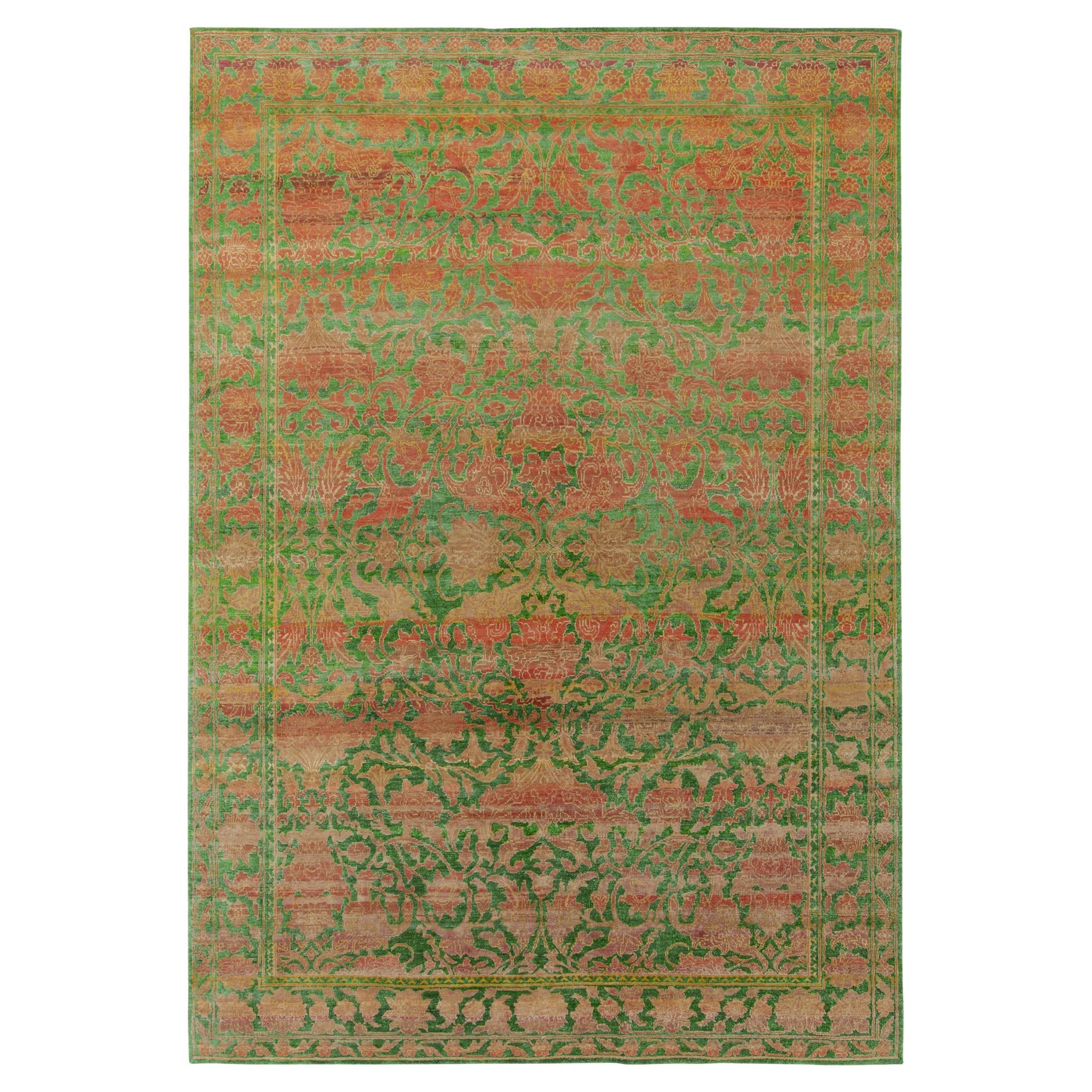 Rug & Kilim’s Classic Style Silk Rug in Green, Floral Patterns For Sale
